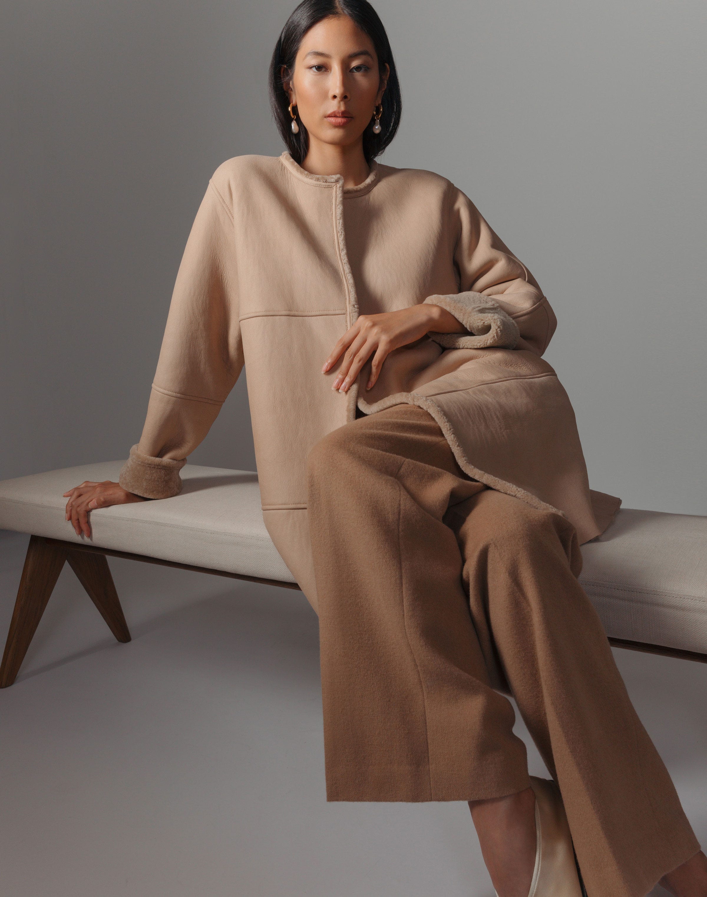 Shearling Reversible Collarless Coat