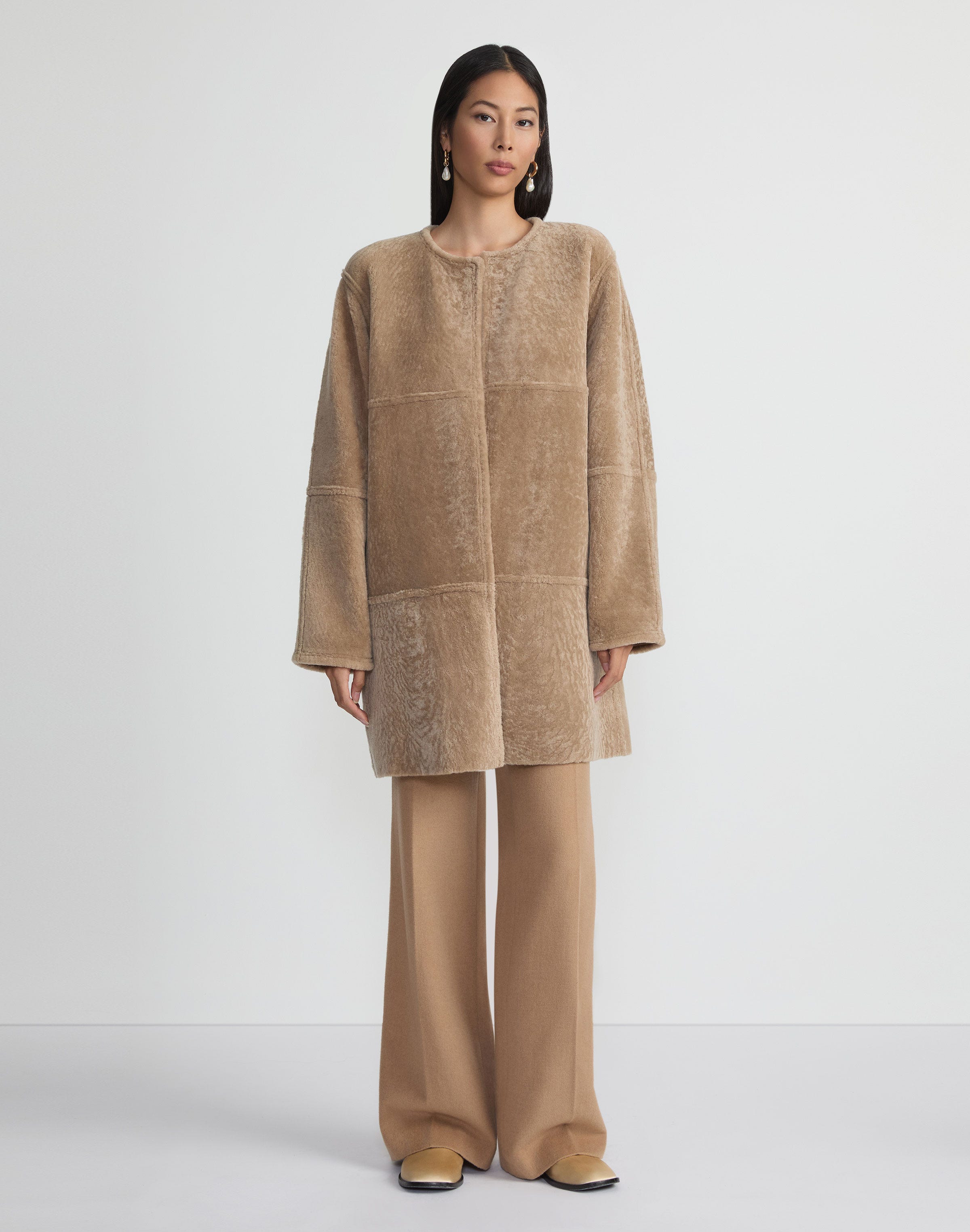 Shearling Reversible Collarless Coat