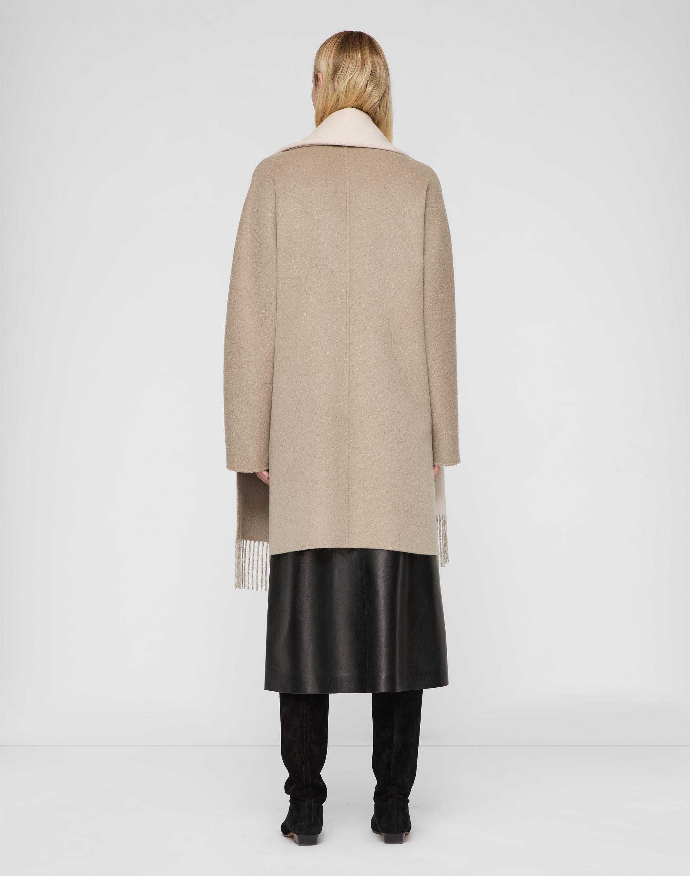 Two-Tone Cashmere Reversible Coat & Detachable Scarf