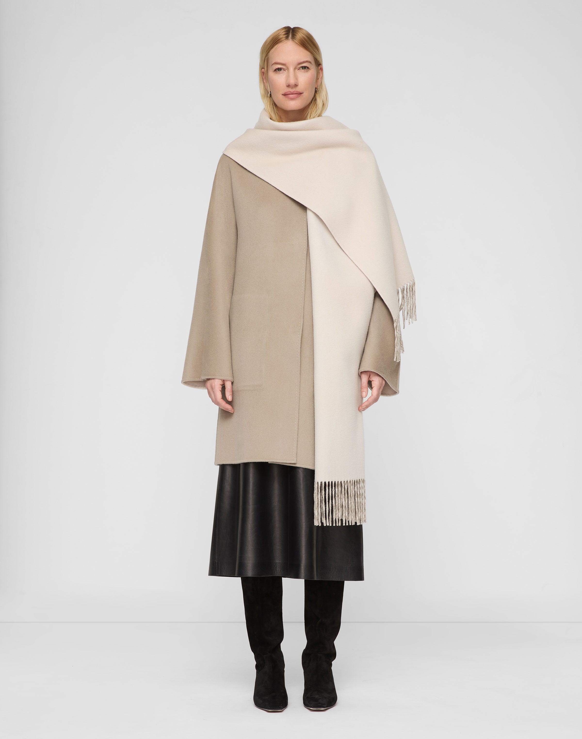 Two-Tone Cashmere Reversible Coat & Detachable Scarf