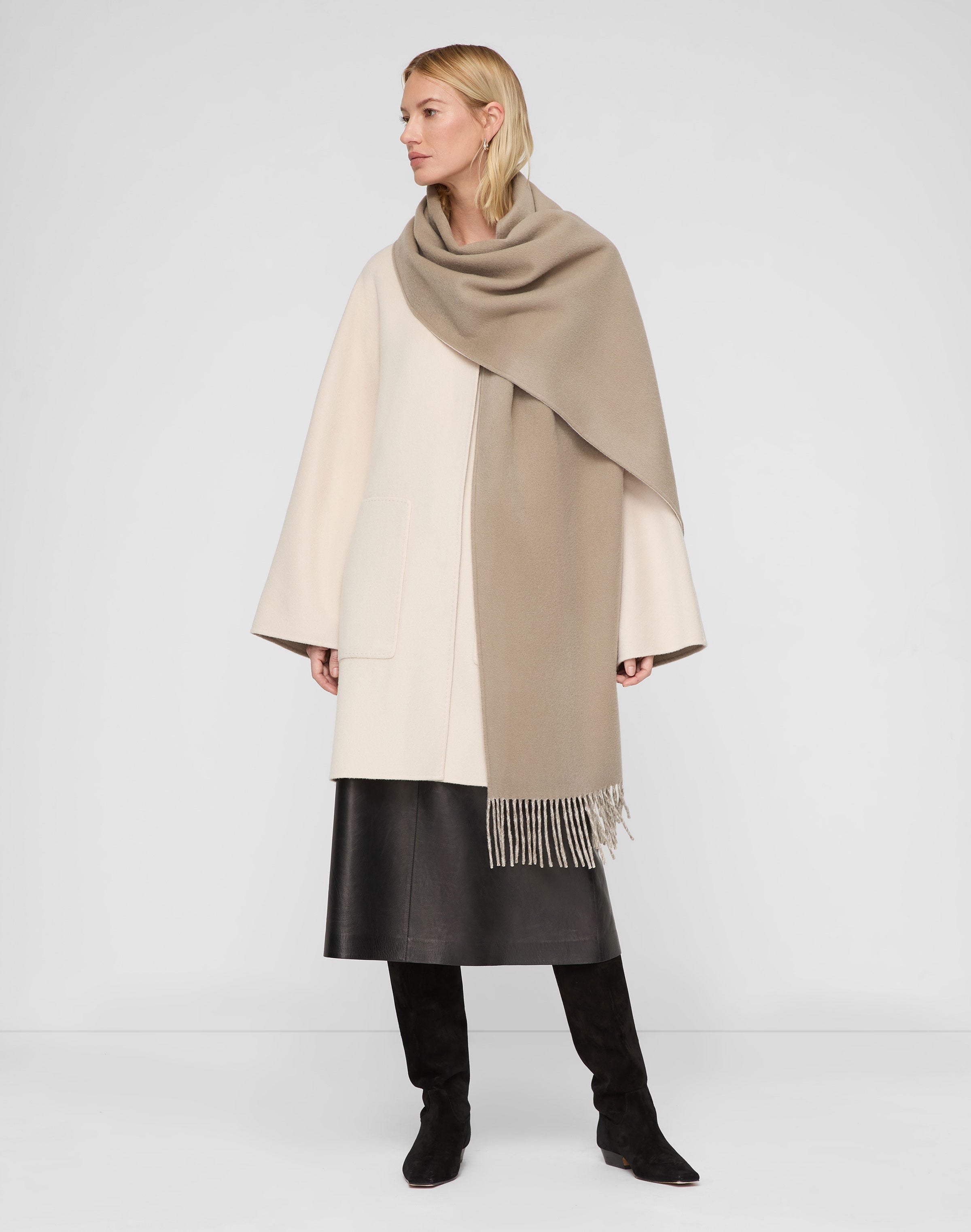 Two-Tone Cashmere Reversible Coat & Detachable Scarf