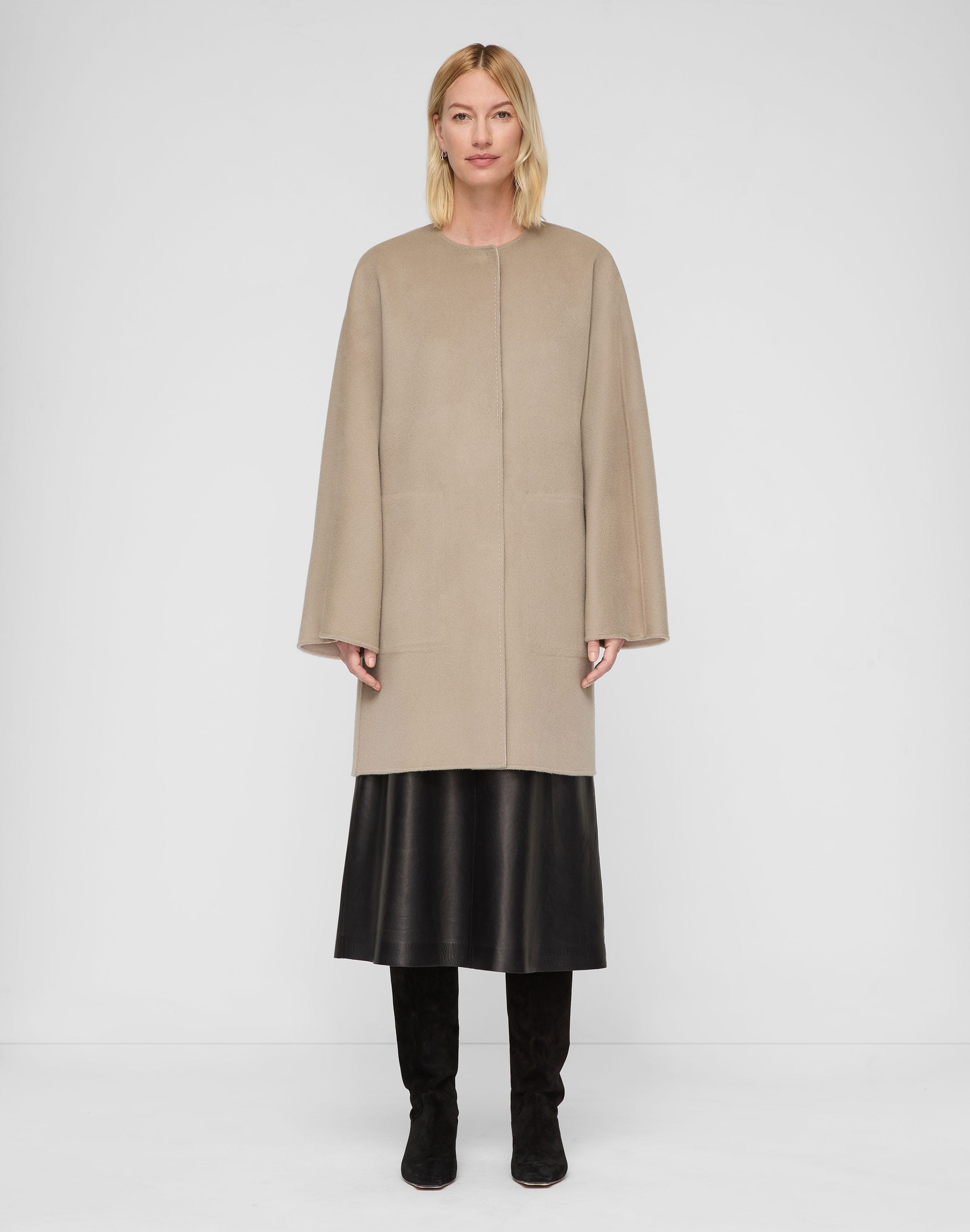 Two-Tone Cashmere Reversible Coat & Detachable Scarf