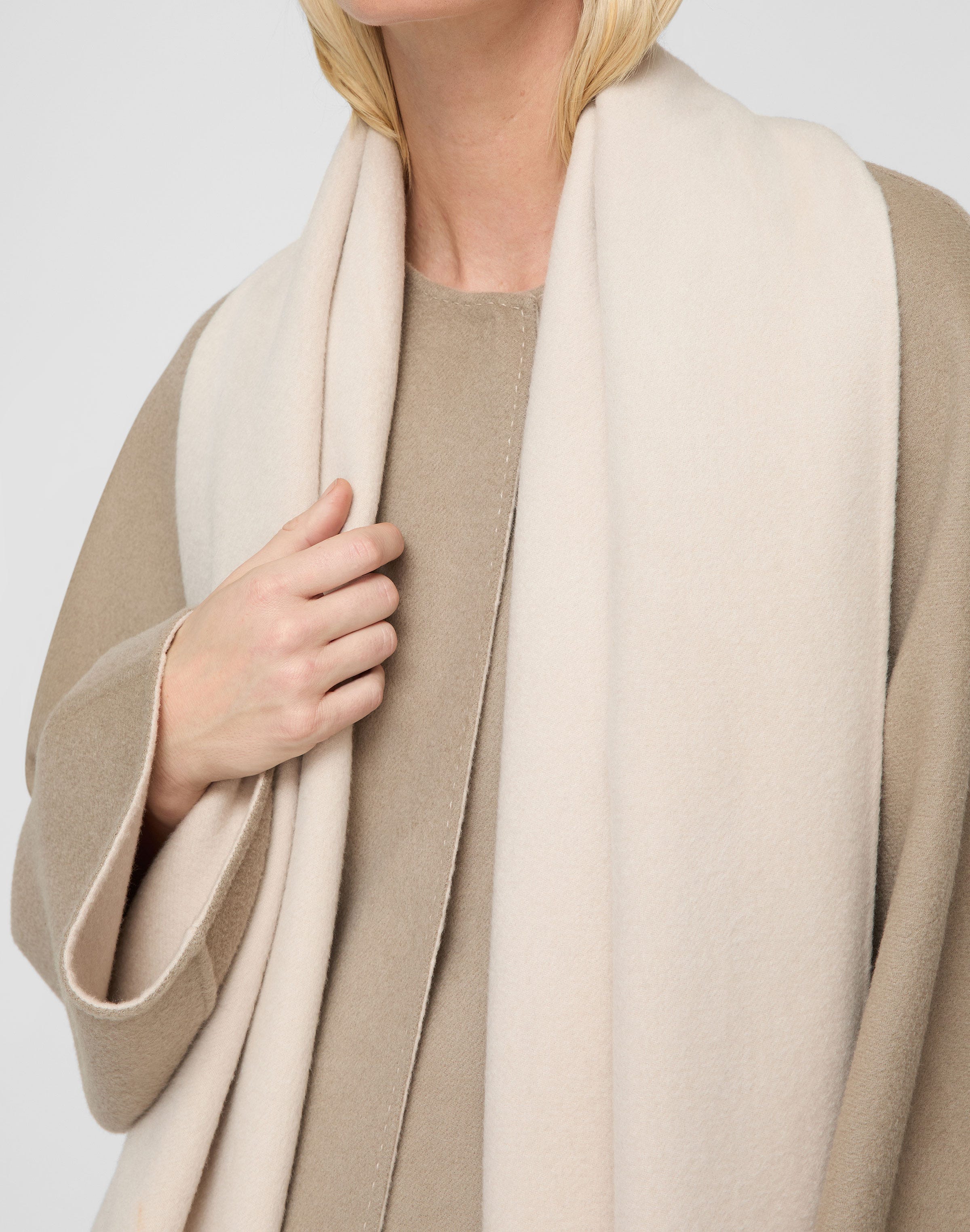 Two-Tone Cashmere Reversible Coat & Detachable Scarf