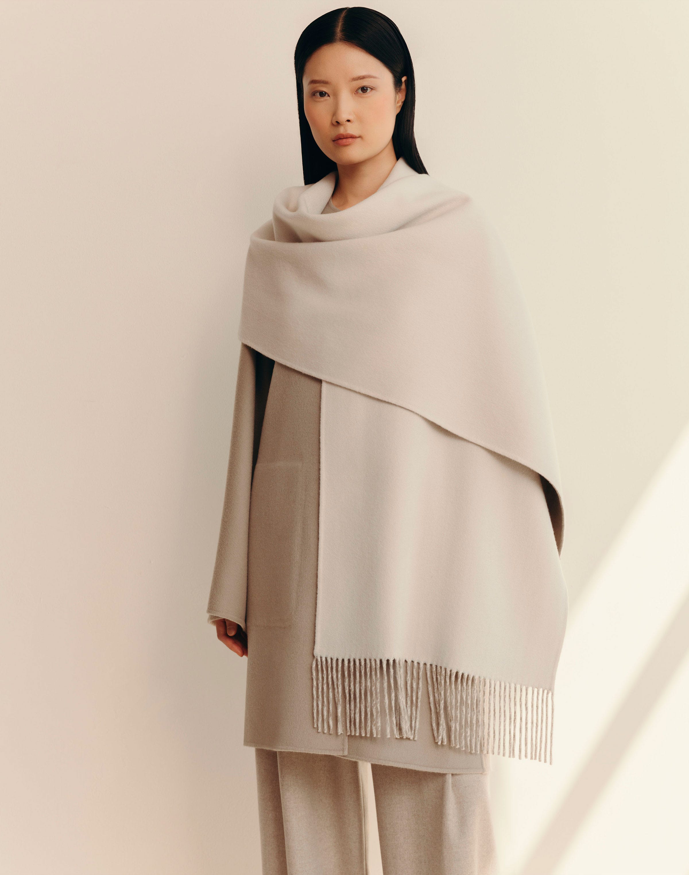 Two-Tone Cashmere Reversible Coat & Detachable Scarf