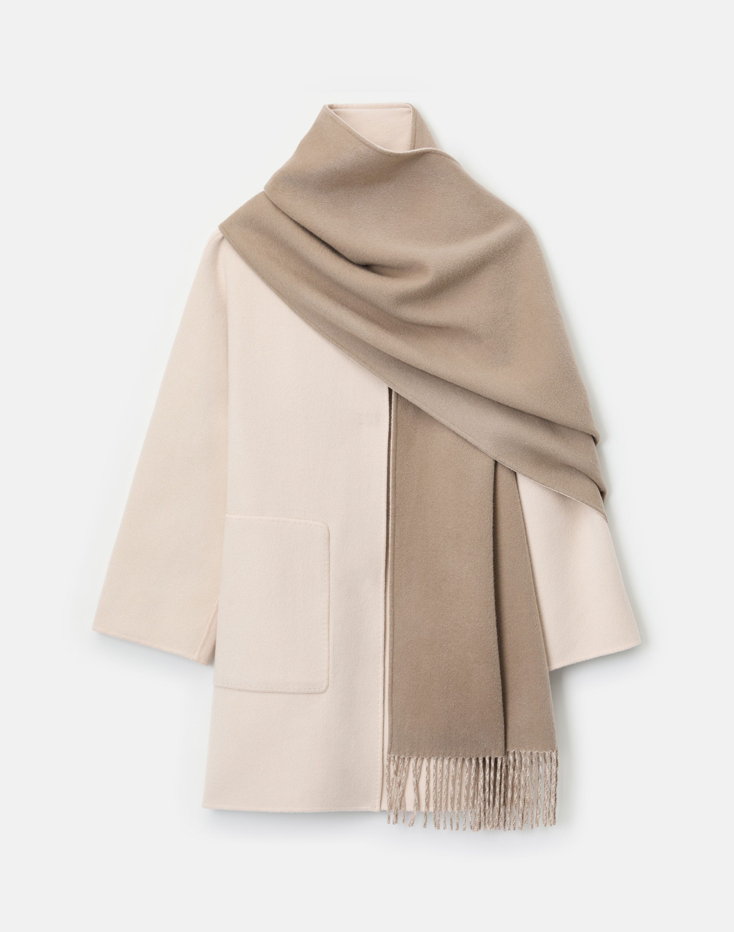 Two-Tone Cashmere Reversible Coat & Detachable Scarf