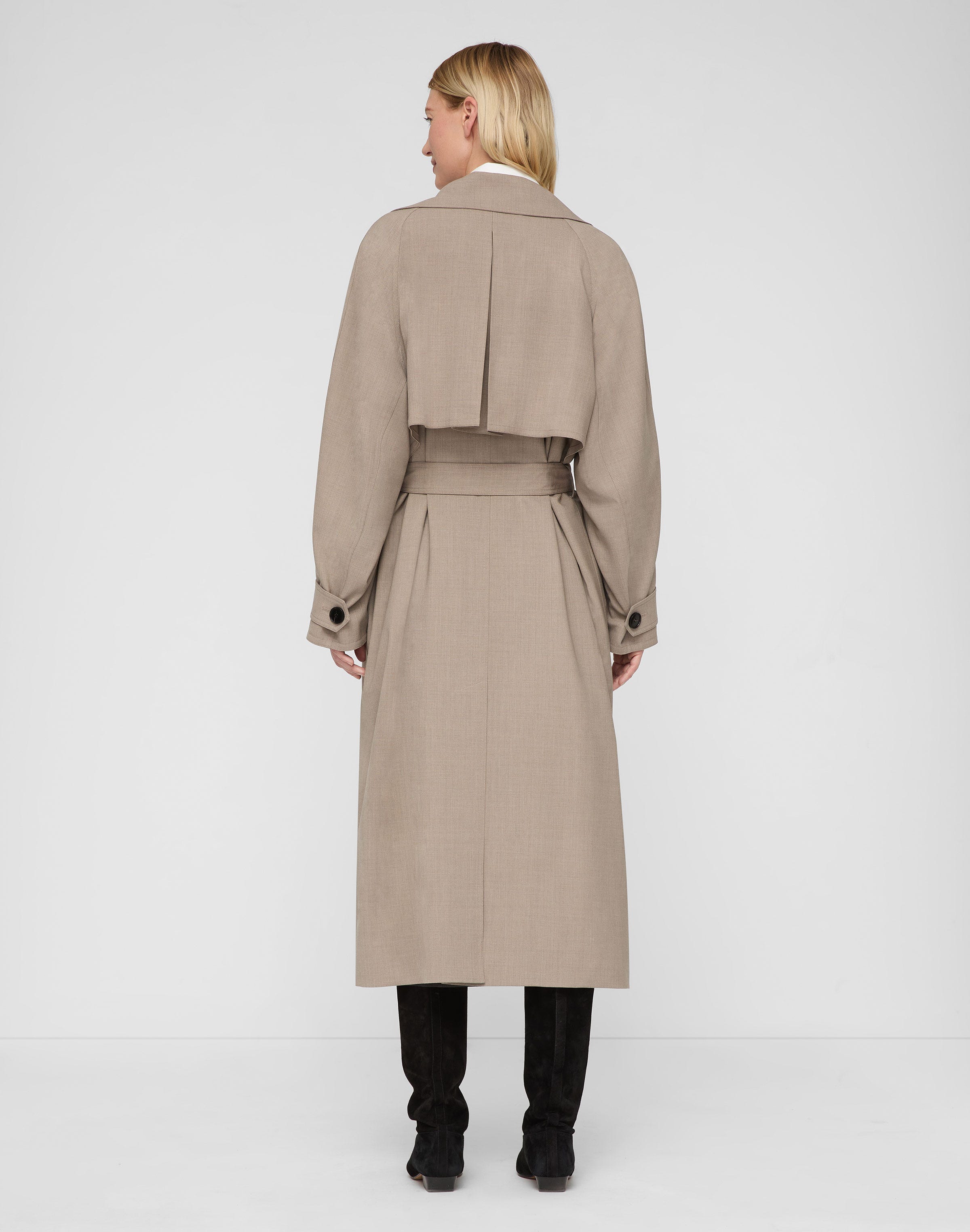 Responsible Stretch Wool Belted Oversized Trench Coat