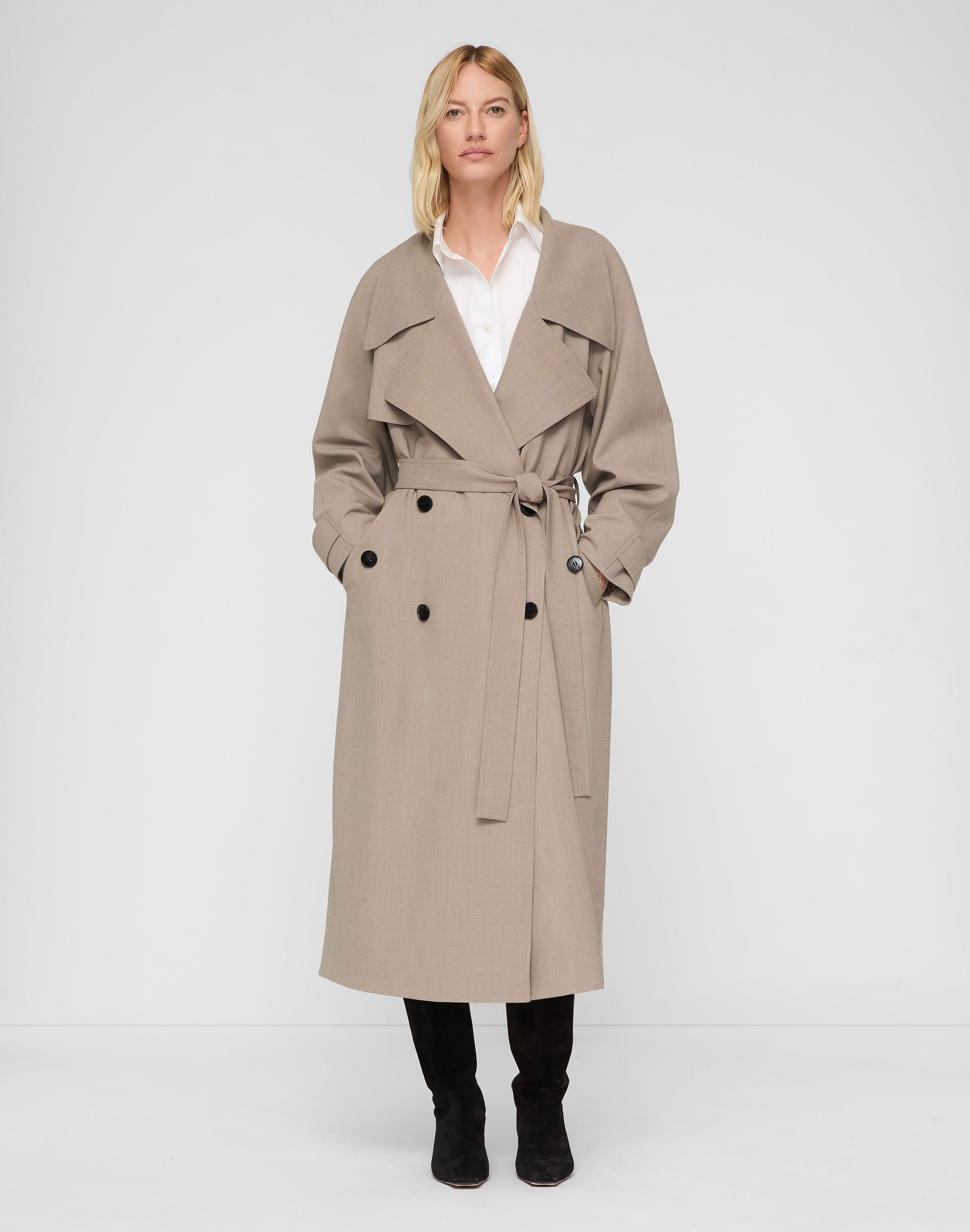 Responsible Stretch Wool Belted Oversized Trench Coat