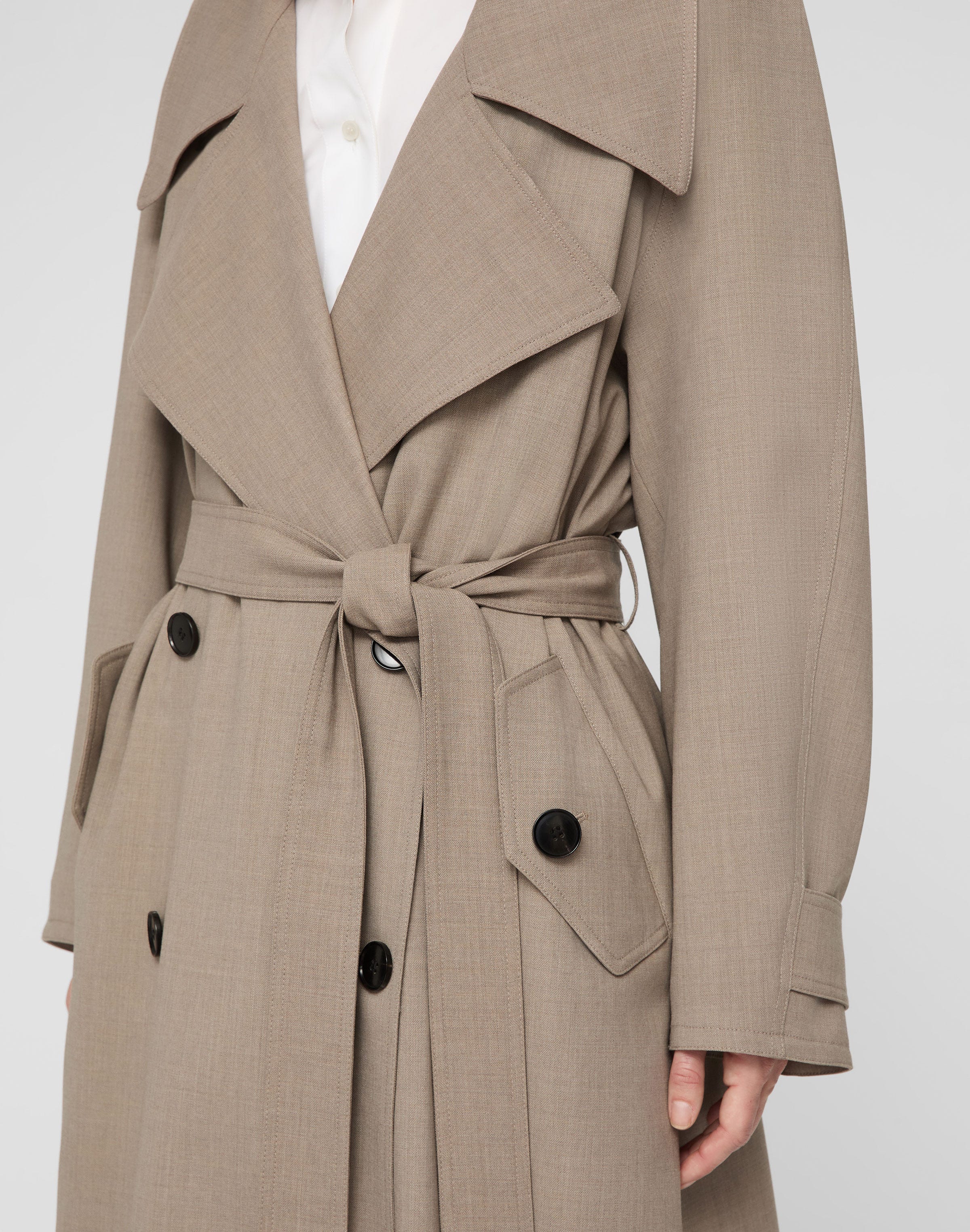Responsible Stretch Wool Belted Oversized Trench Coat