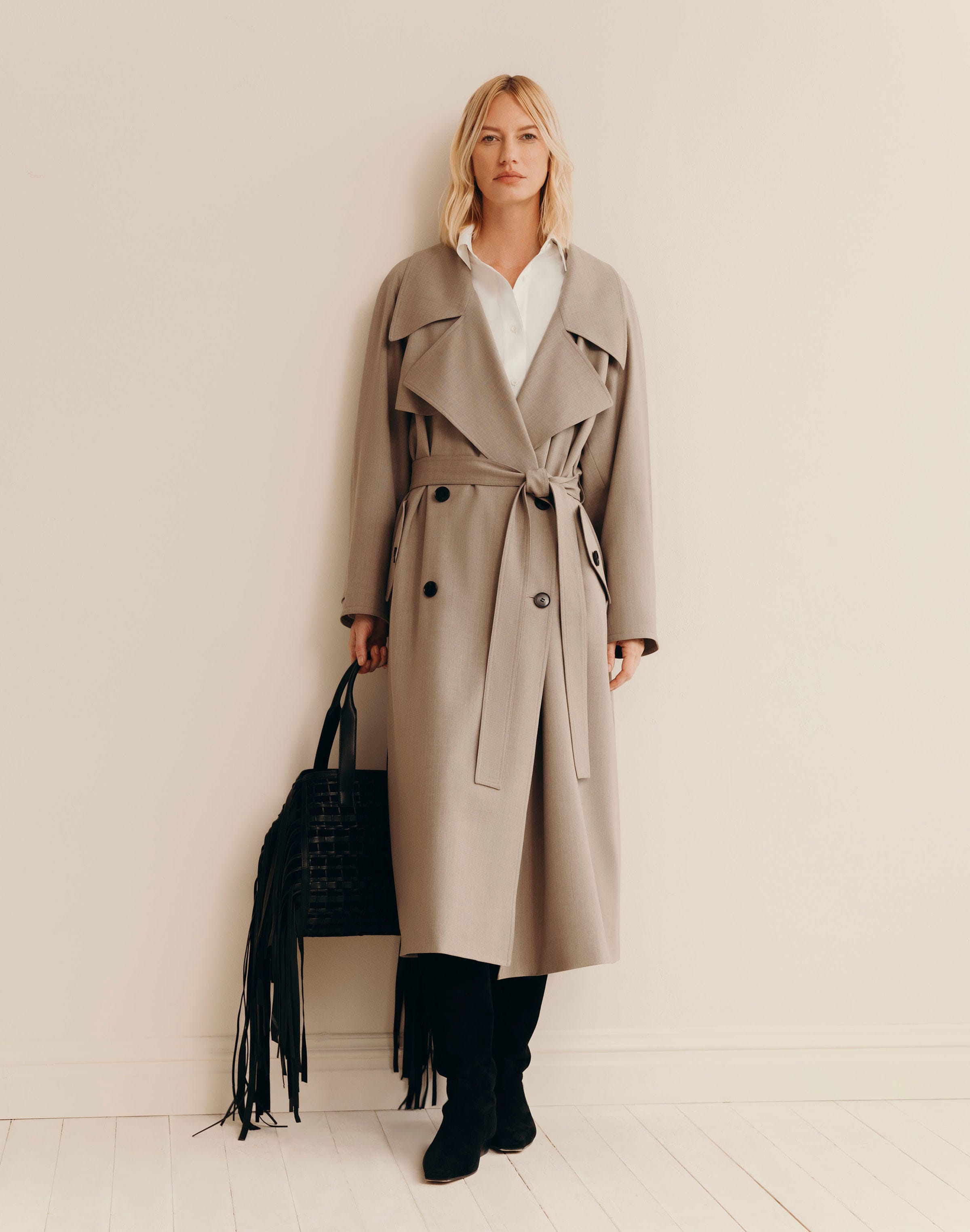 Responsible Stretch Wool Belted Oversized Trench Coat