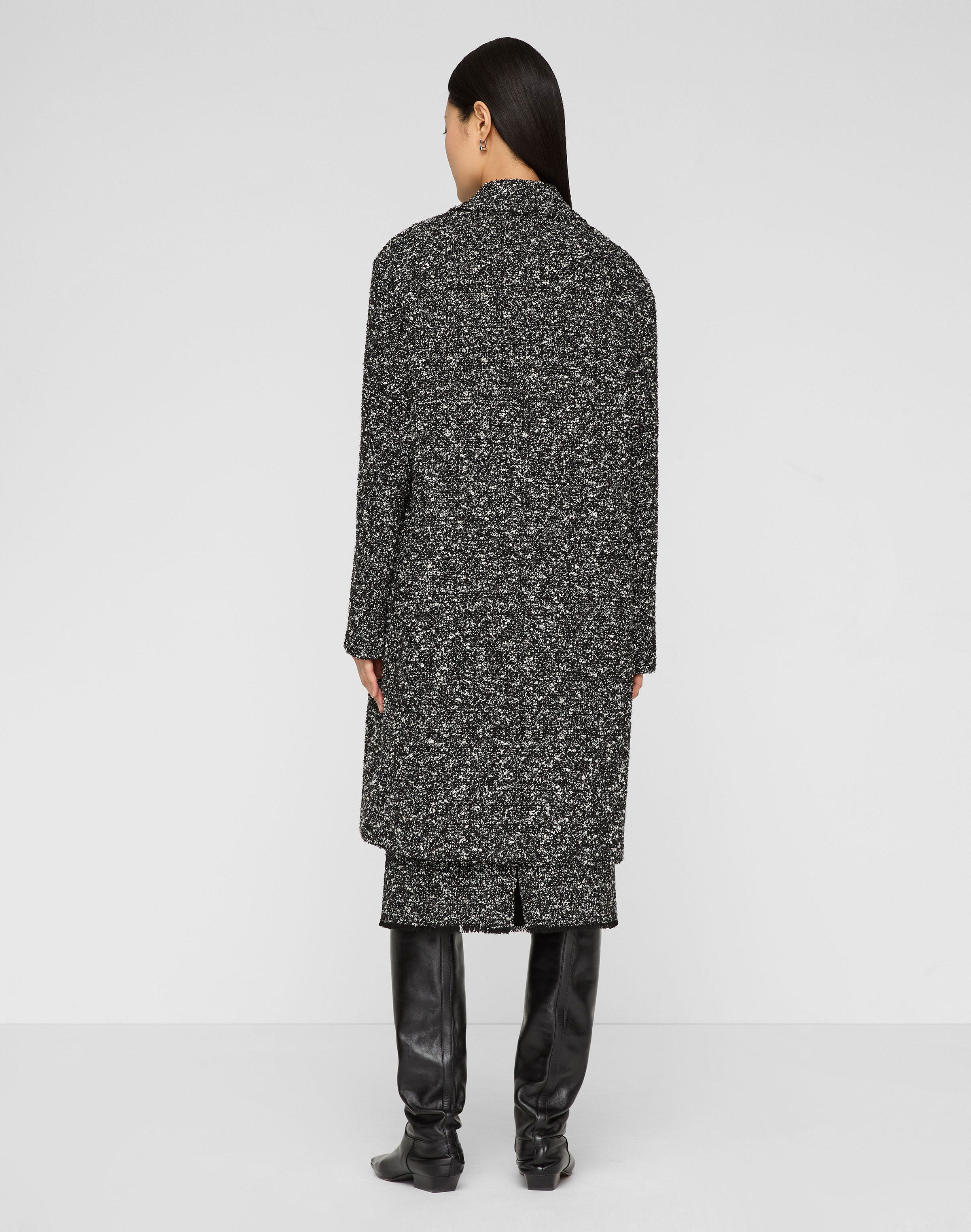 Wool-Cotton Bouclé Tweed Three Button Coat