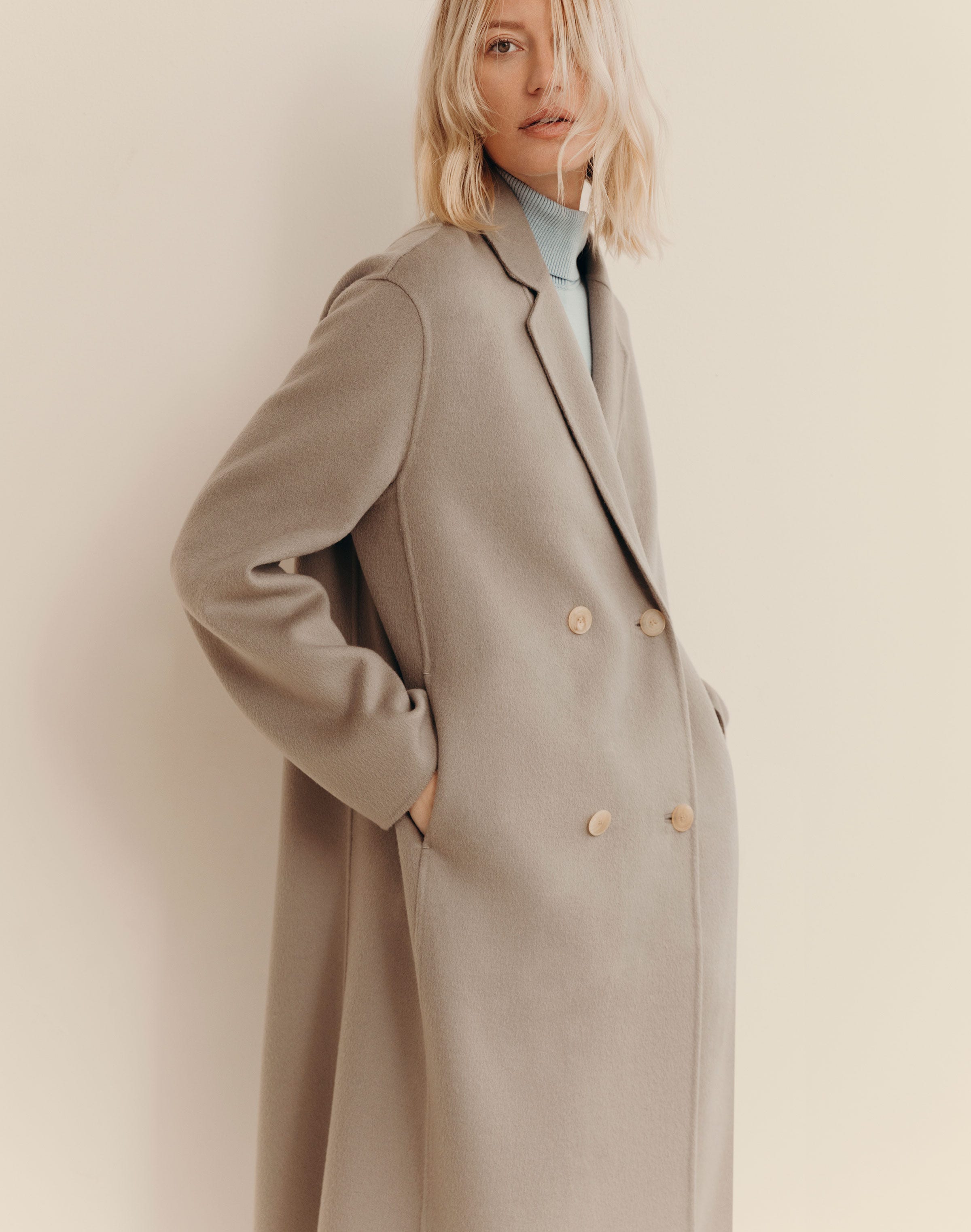 Wool-Cashmere Double Face Double Breasted Coat