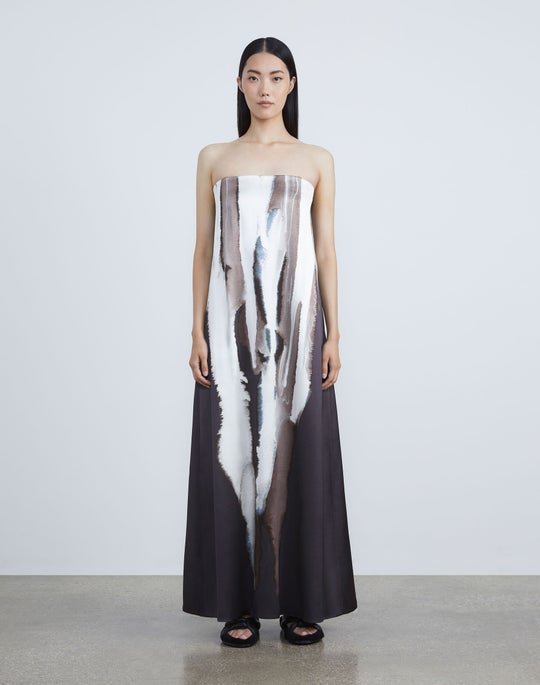 Kayse Strapless Gown In Eclipse Print Silk