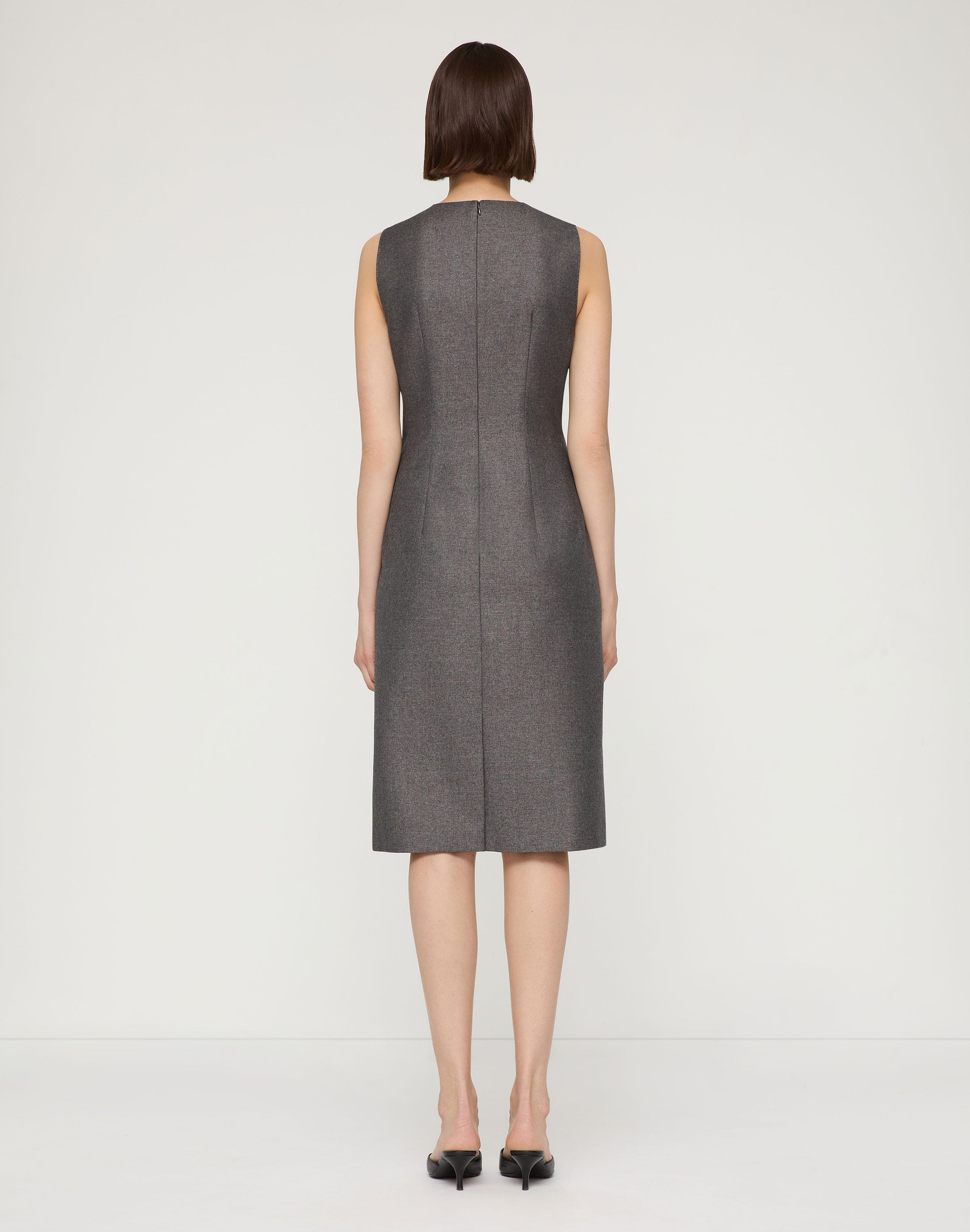 Pixelated Wool Twill Sleeveless Sheath Dress