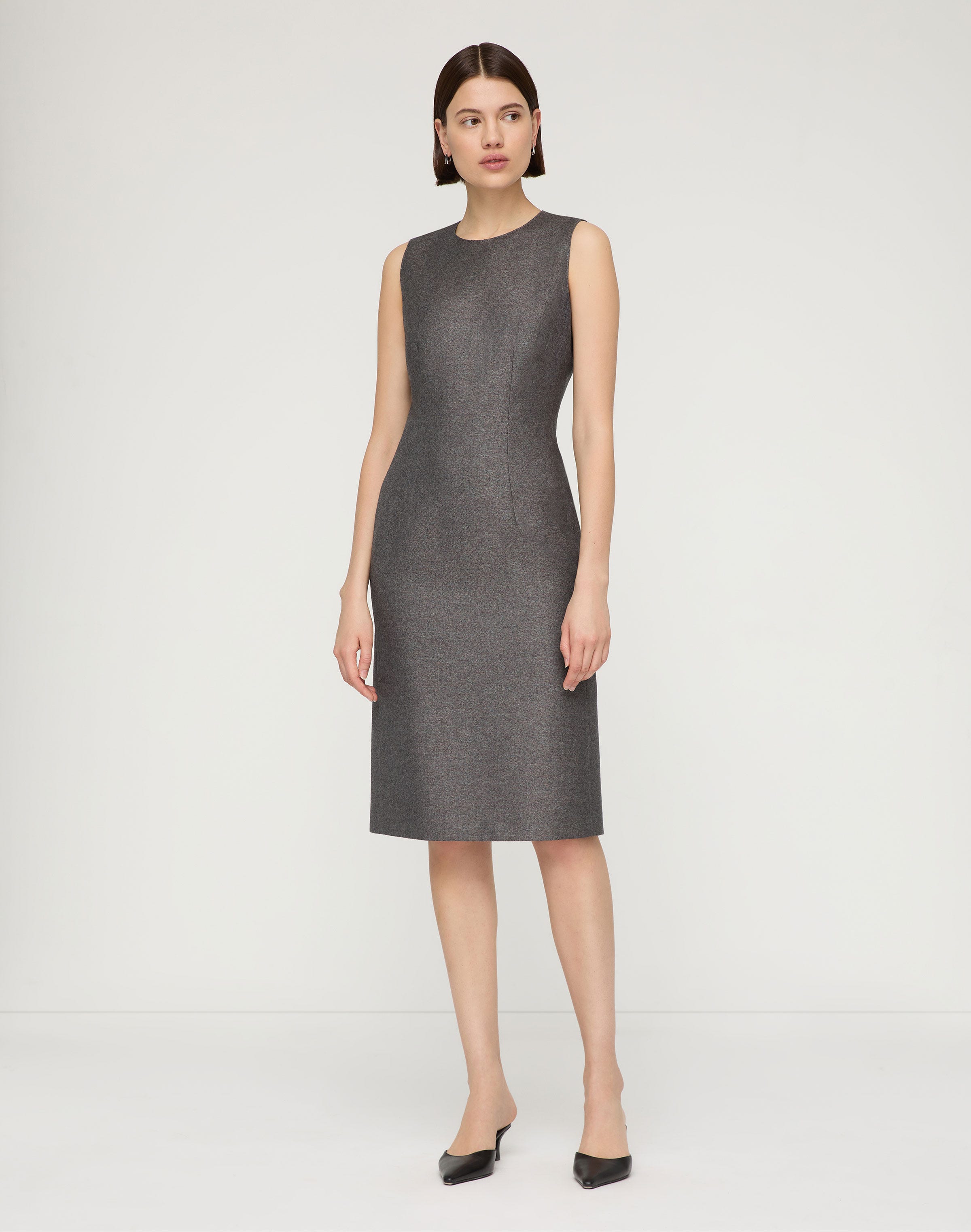 Pixelated Wool Twill Sleeveless Sheath Dress