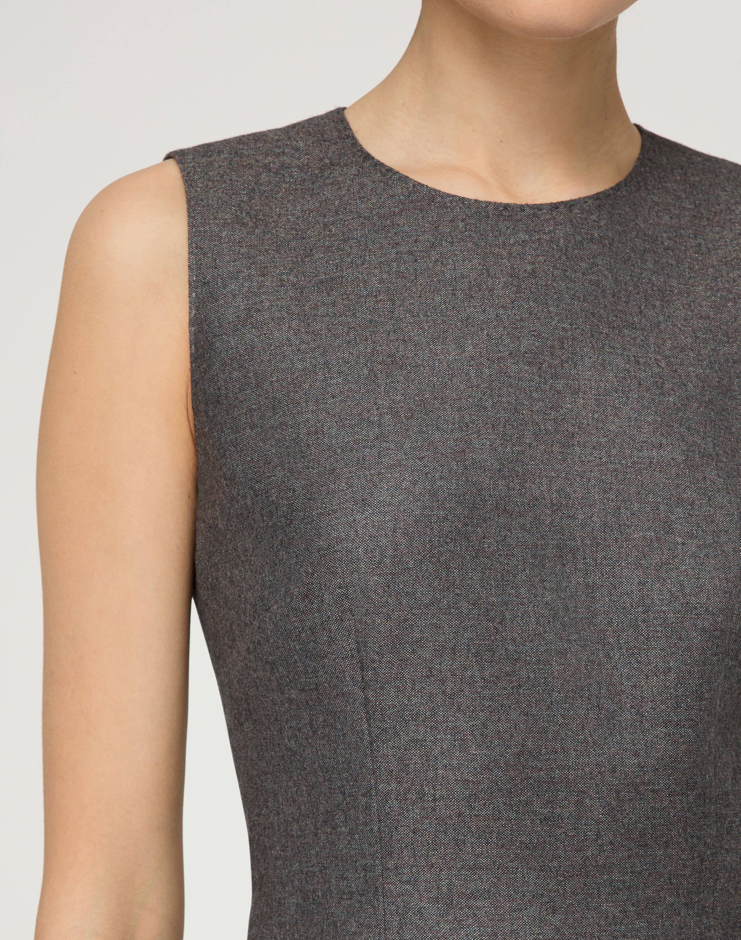 Pixelated Wool Twill Sleeveless Sheath Dress