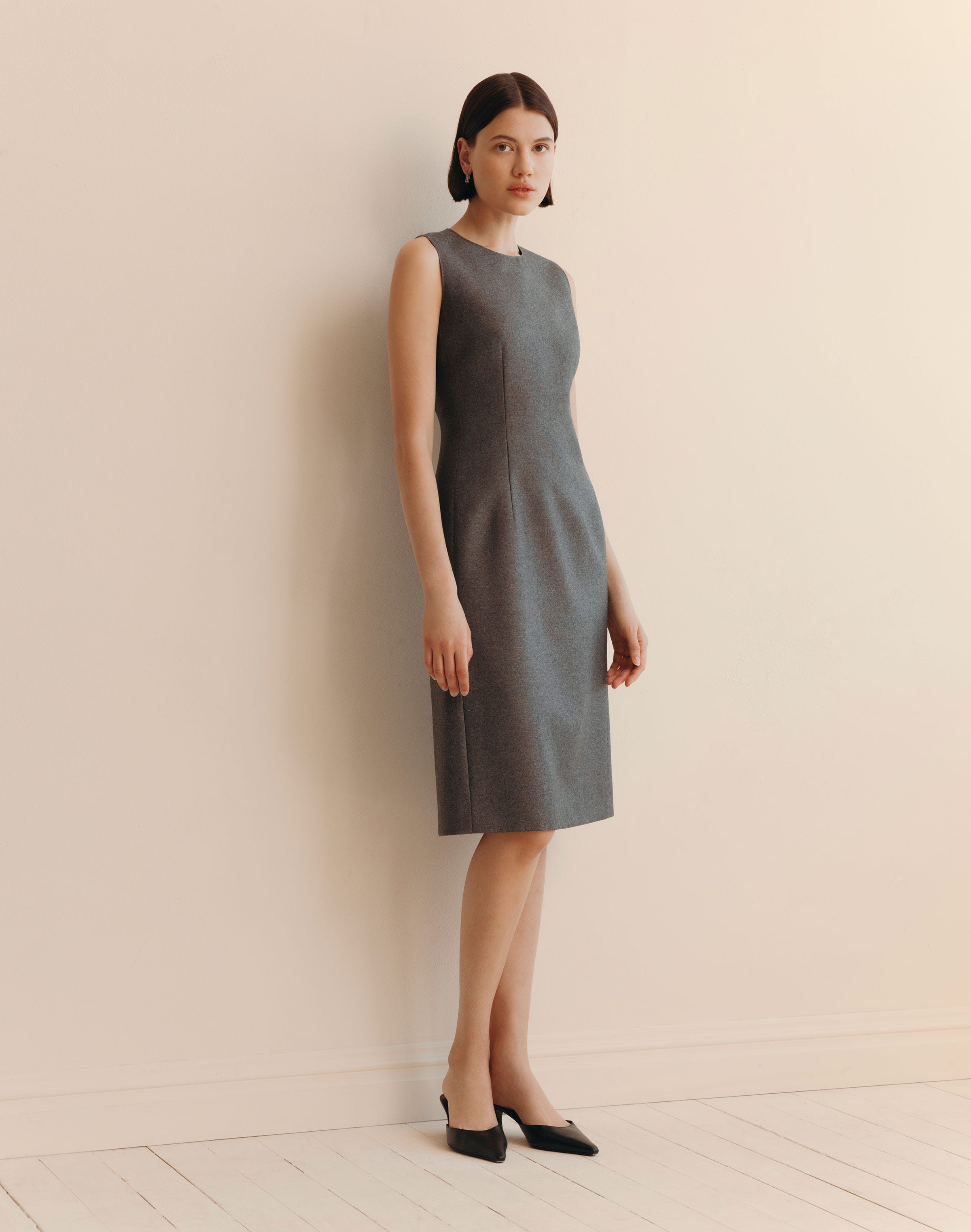 Pixelated Wool Twill Sleeveless Sheath Dress