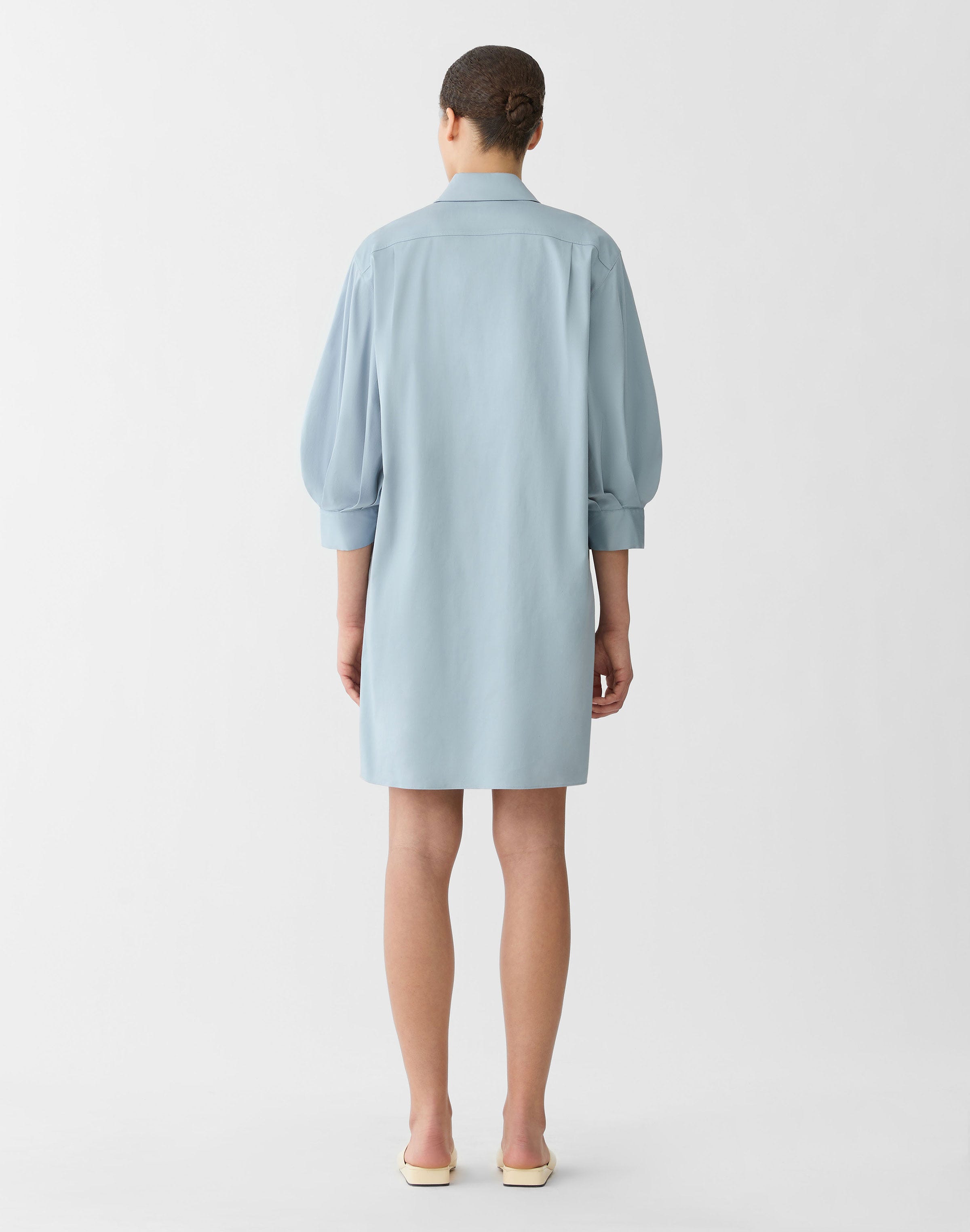 Cotton Satin Lantern Sleeve Shirtdress
