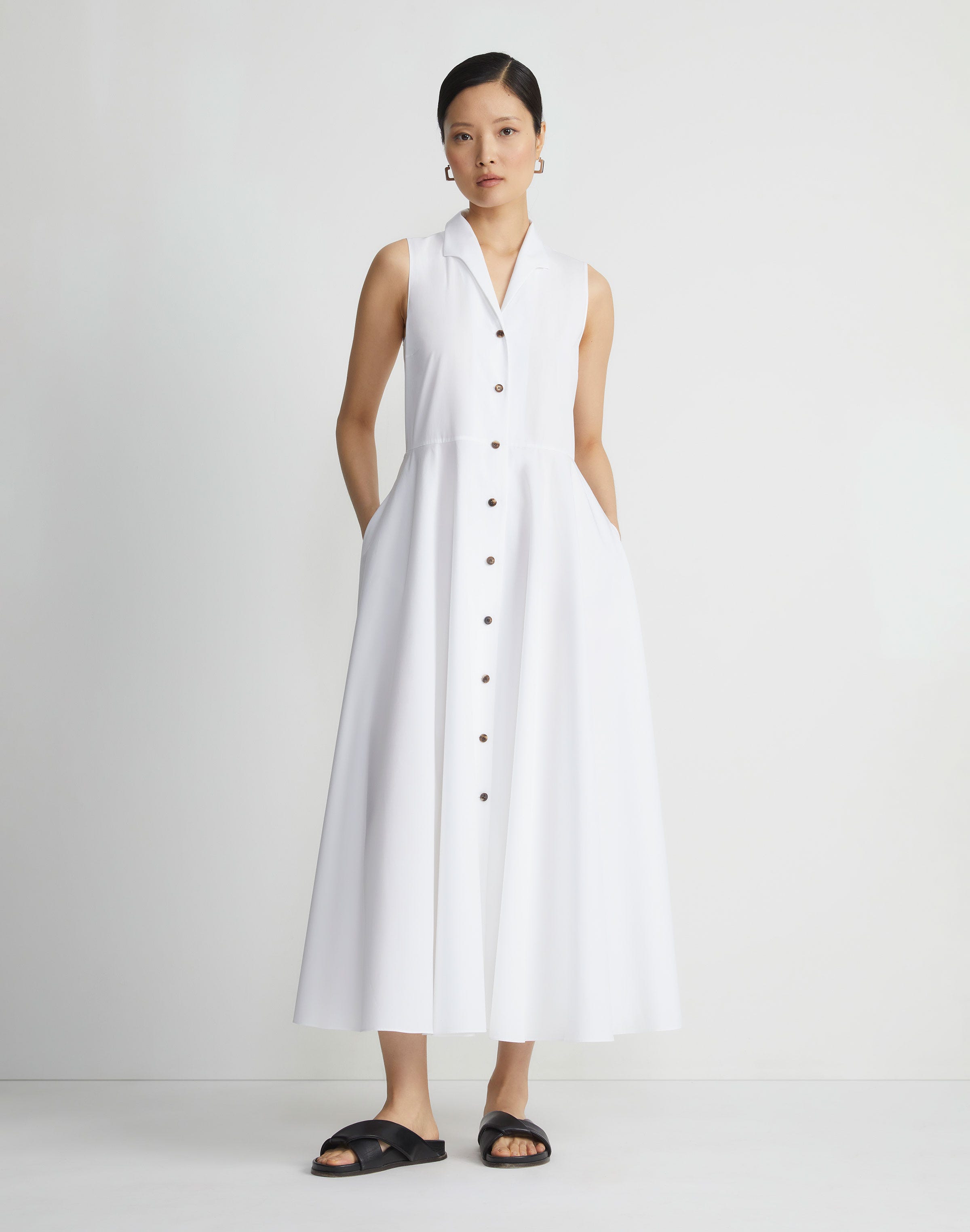 Organic Cotton Poplin Sleeveless Shirtdress