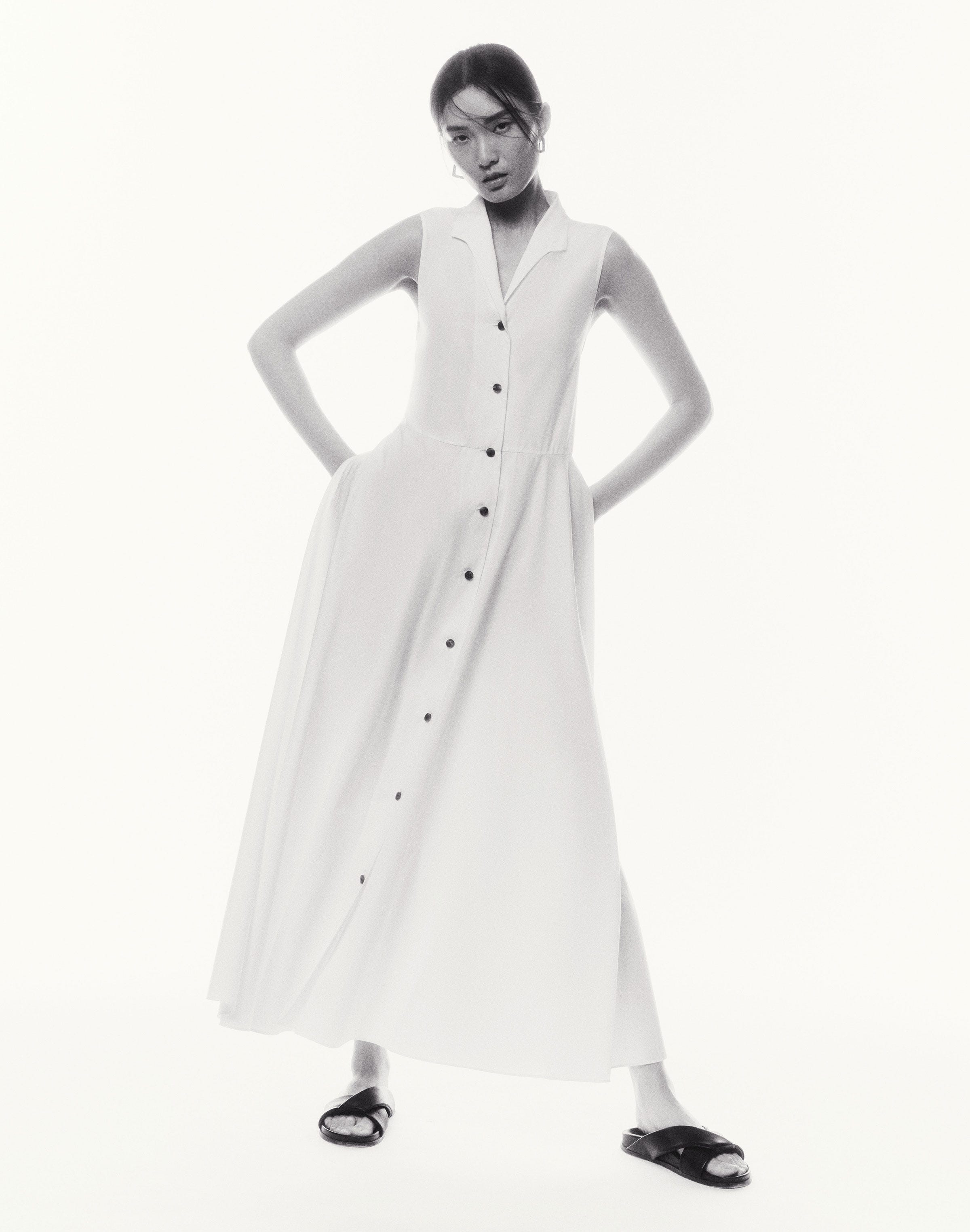 Organic Cotton Poplin Sleeveless Shirtdress