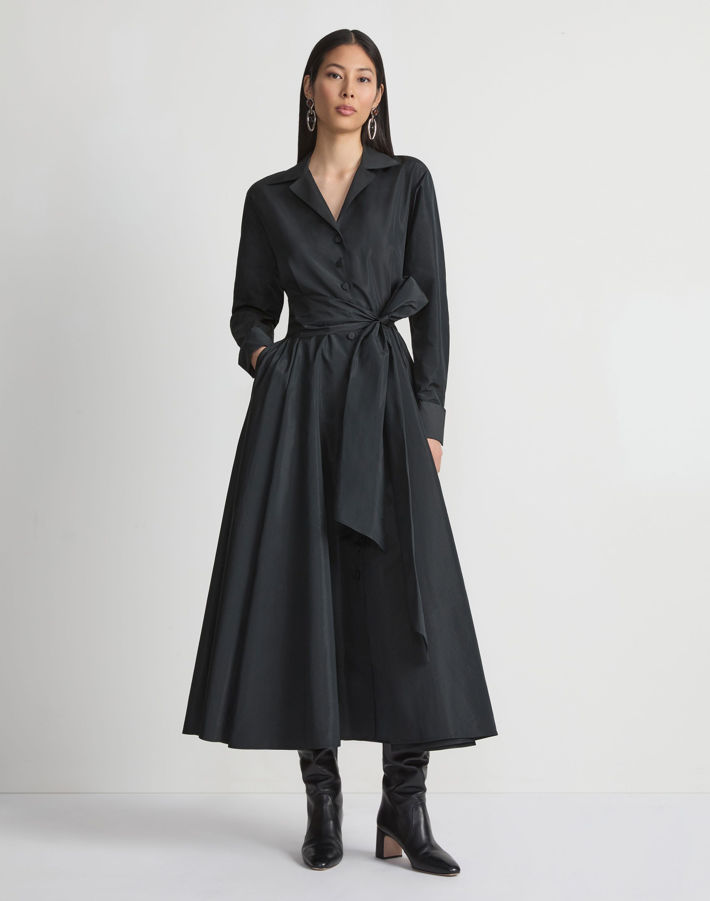 Recycled Taffeta Notch Collar Dress 