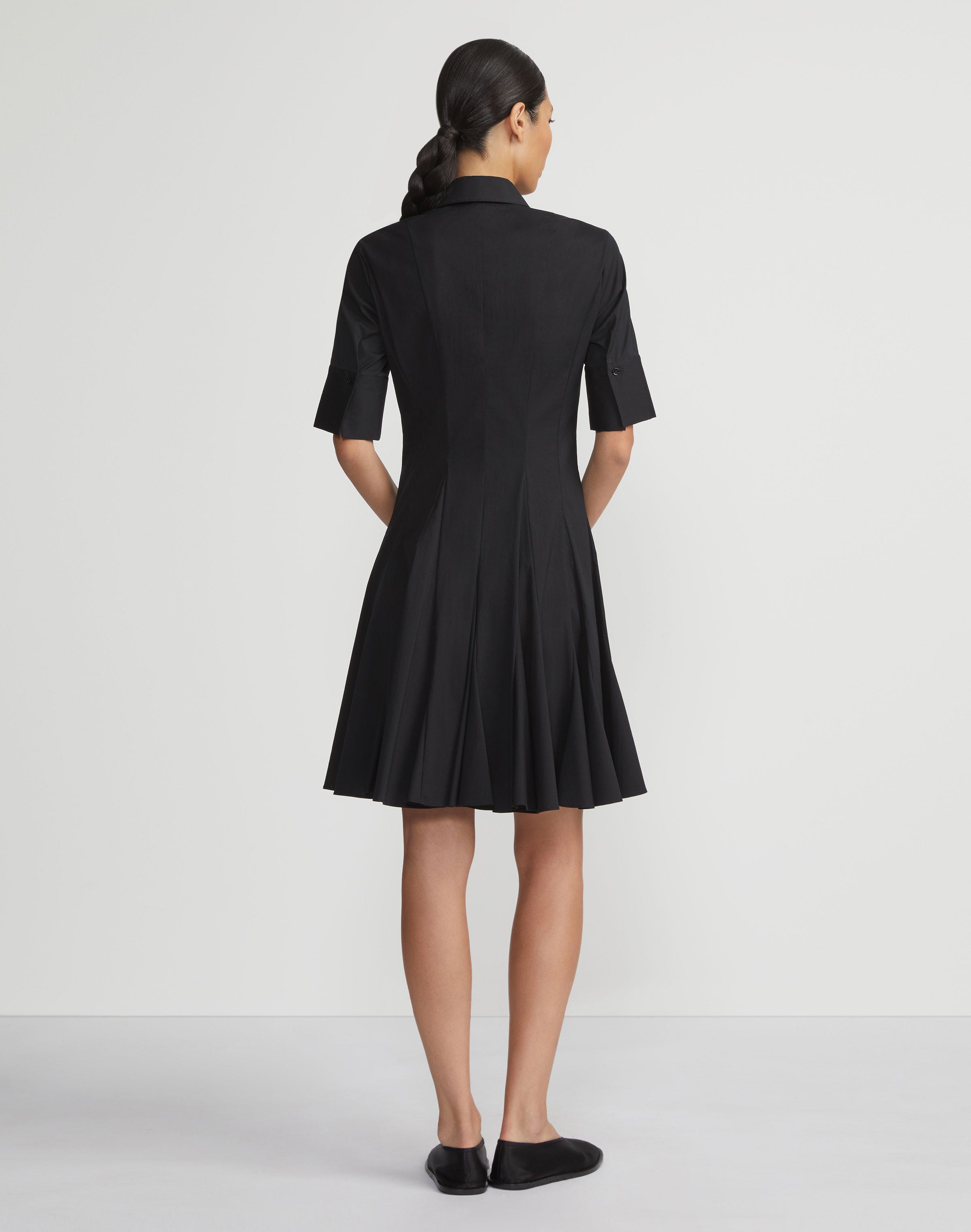 Stretch Cotton Godet Peplum Shirtdress
