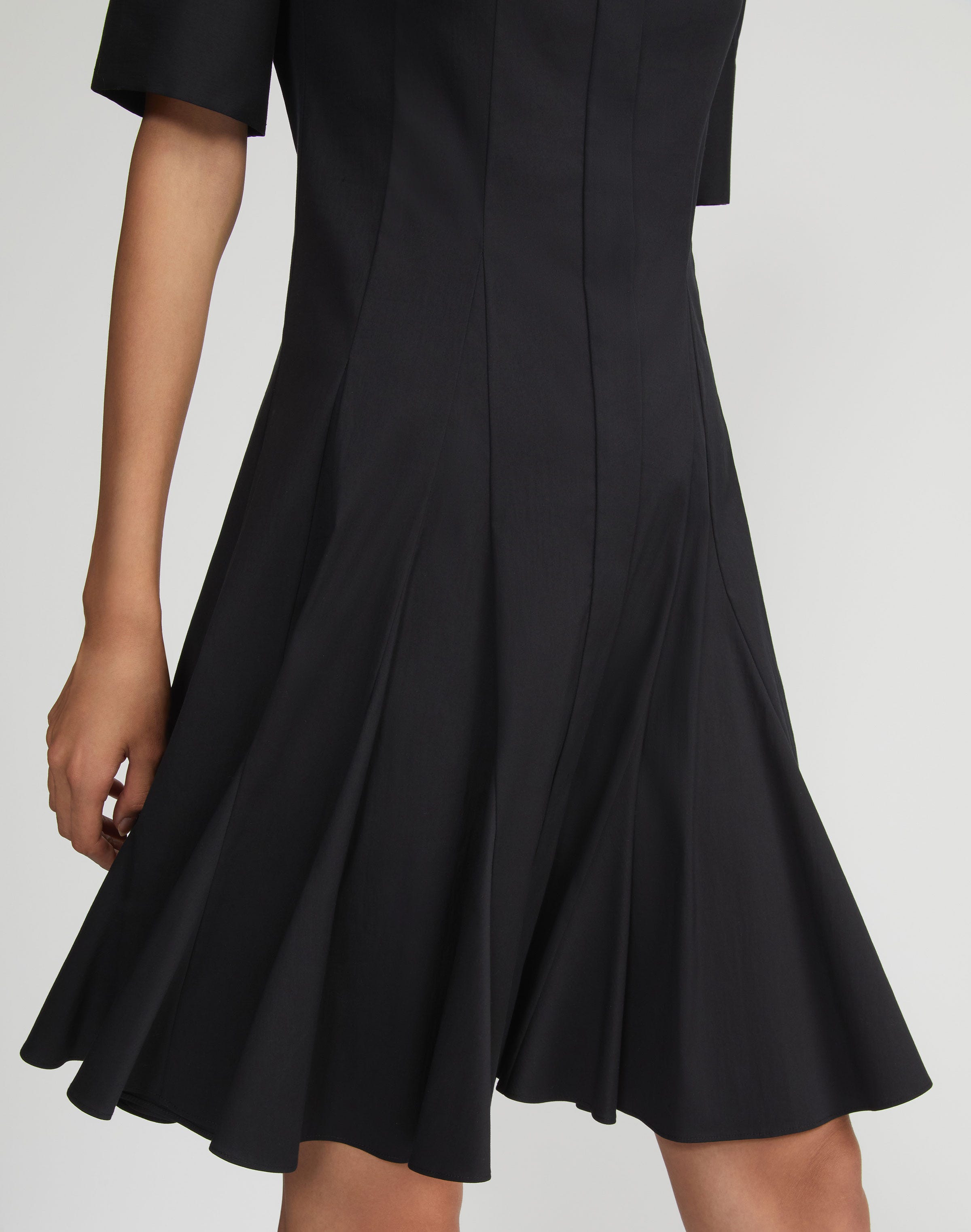 Stretch Cotton Godet Peplum Shirtdress