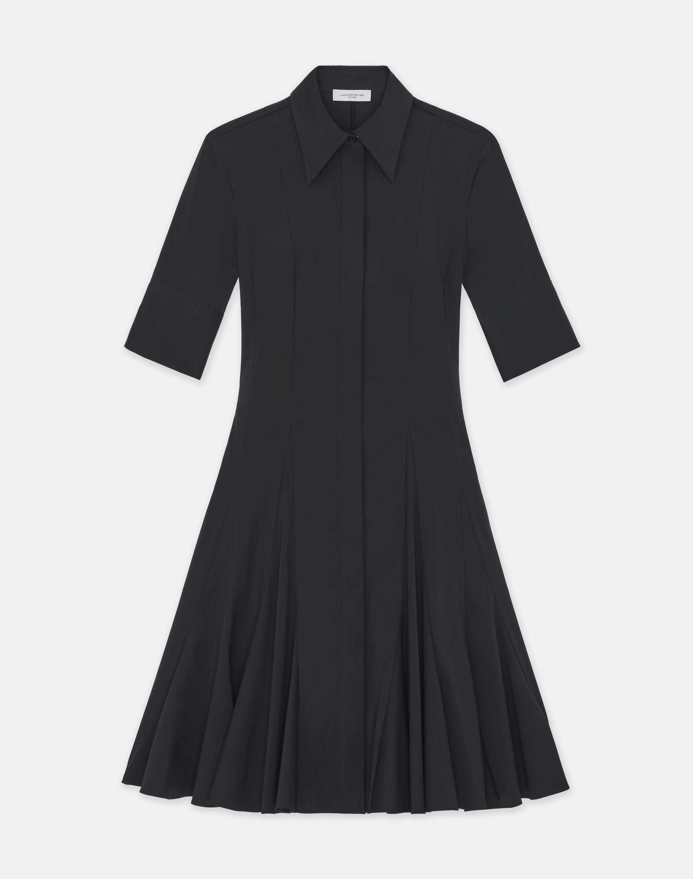 Stretch Cotton Godet Peplum Shirtdress