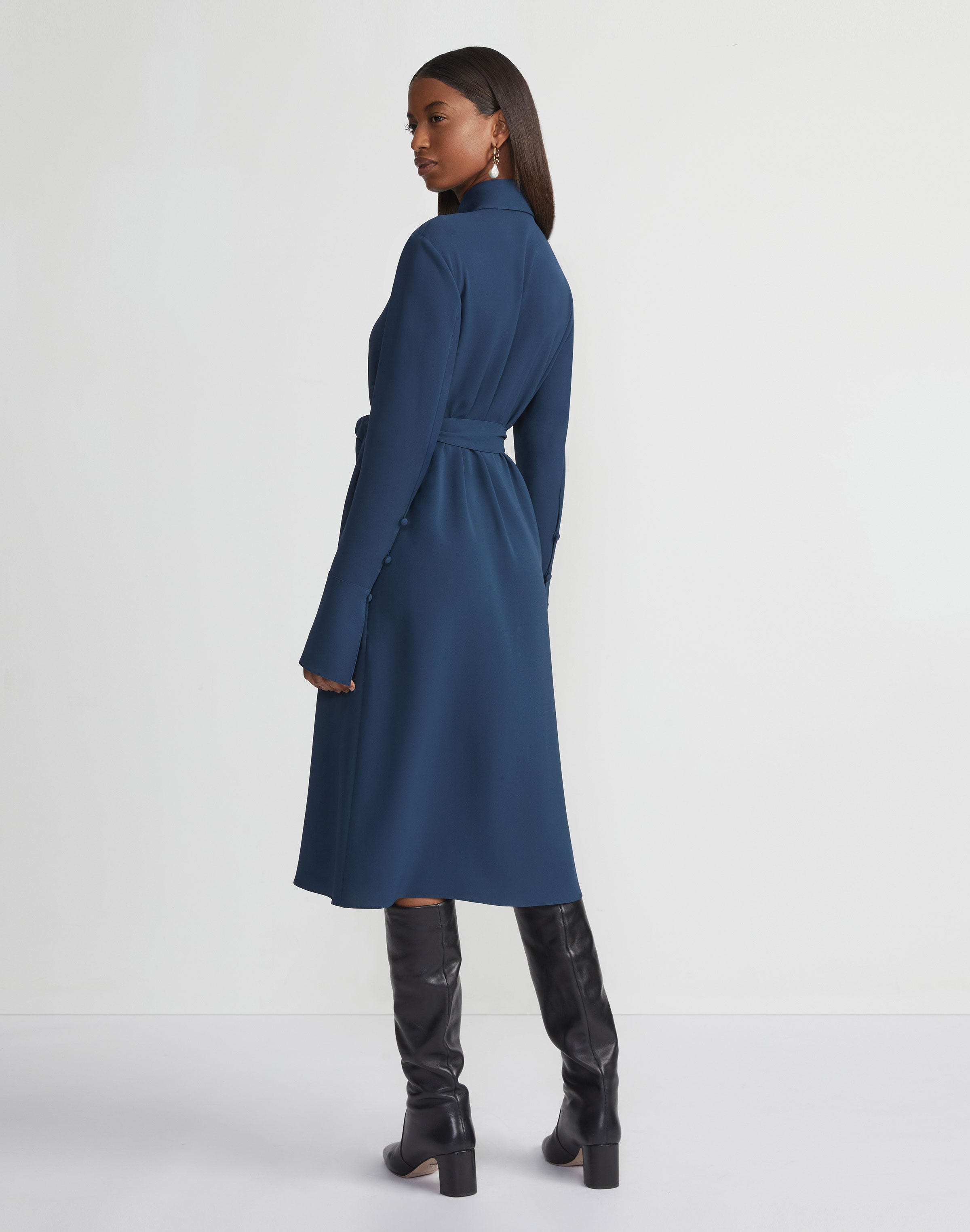 Responsible Finesse Crepe Buttoned Split Cuff Shirtdress