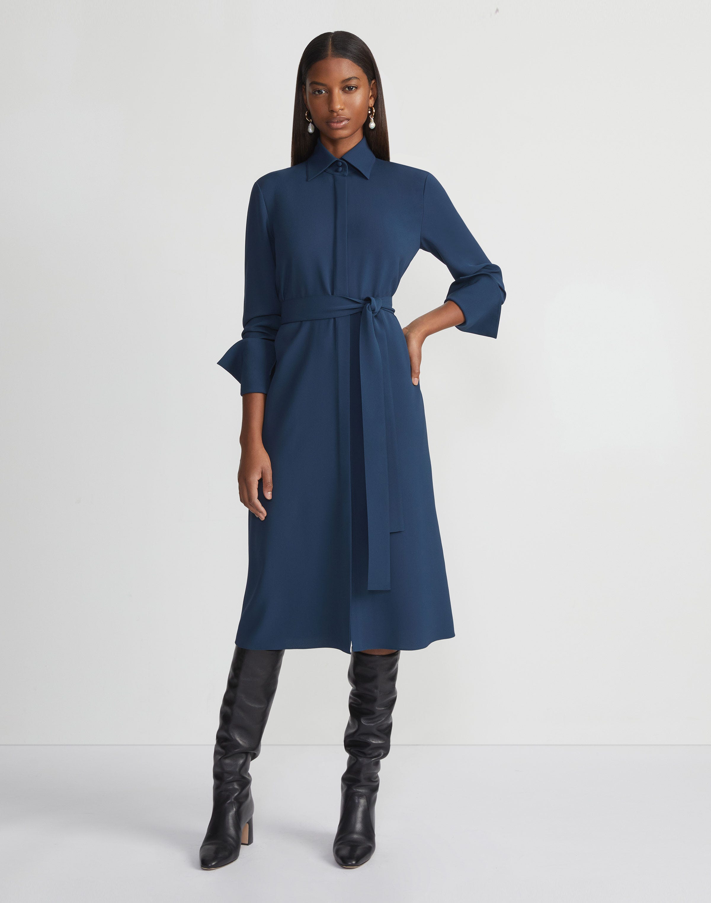 Responsible Finesse Crepe Buttoned Split Cuff Shirtdress