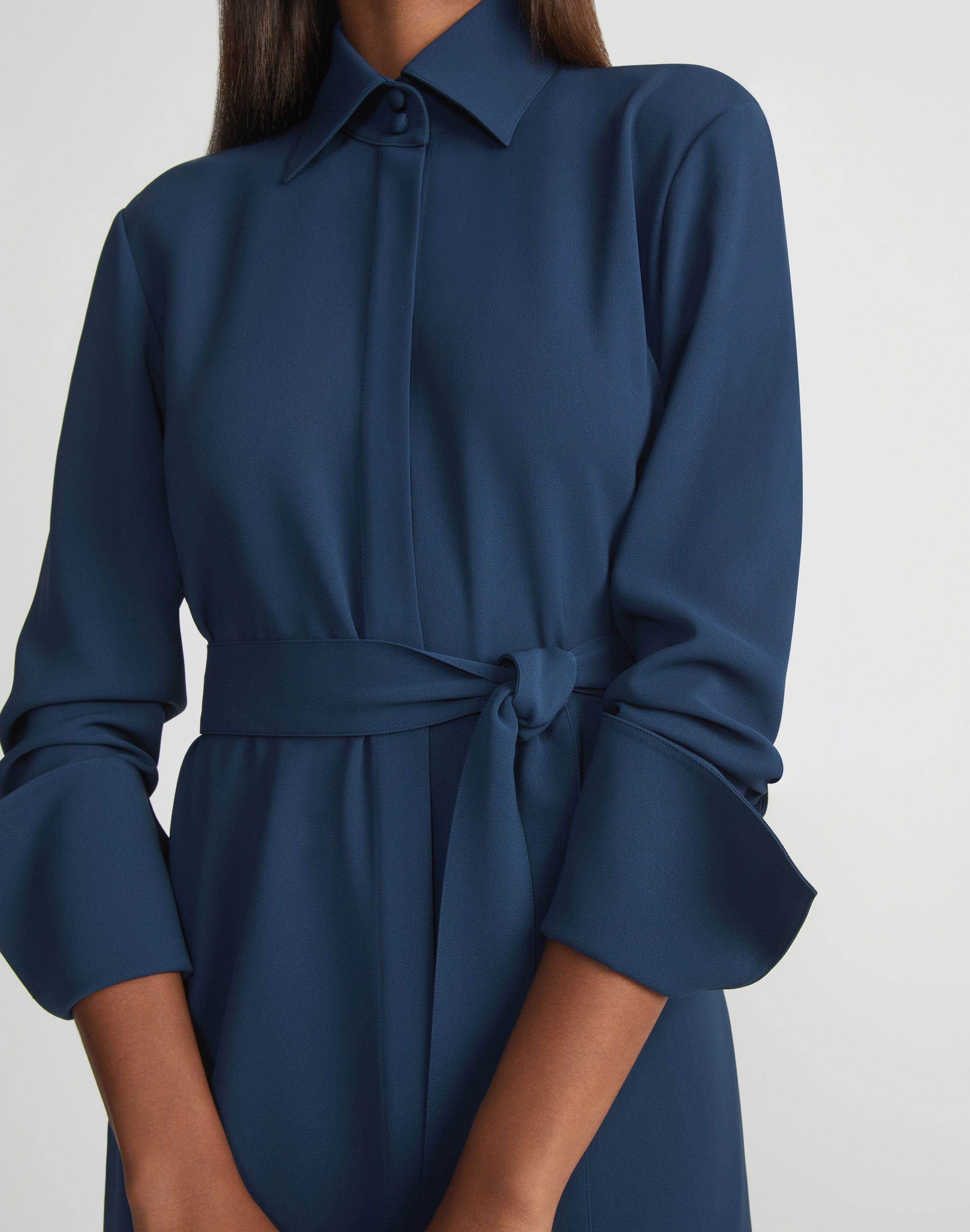 Responsible Finesse Crepe Buttoned Split Cuff Shirtdress