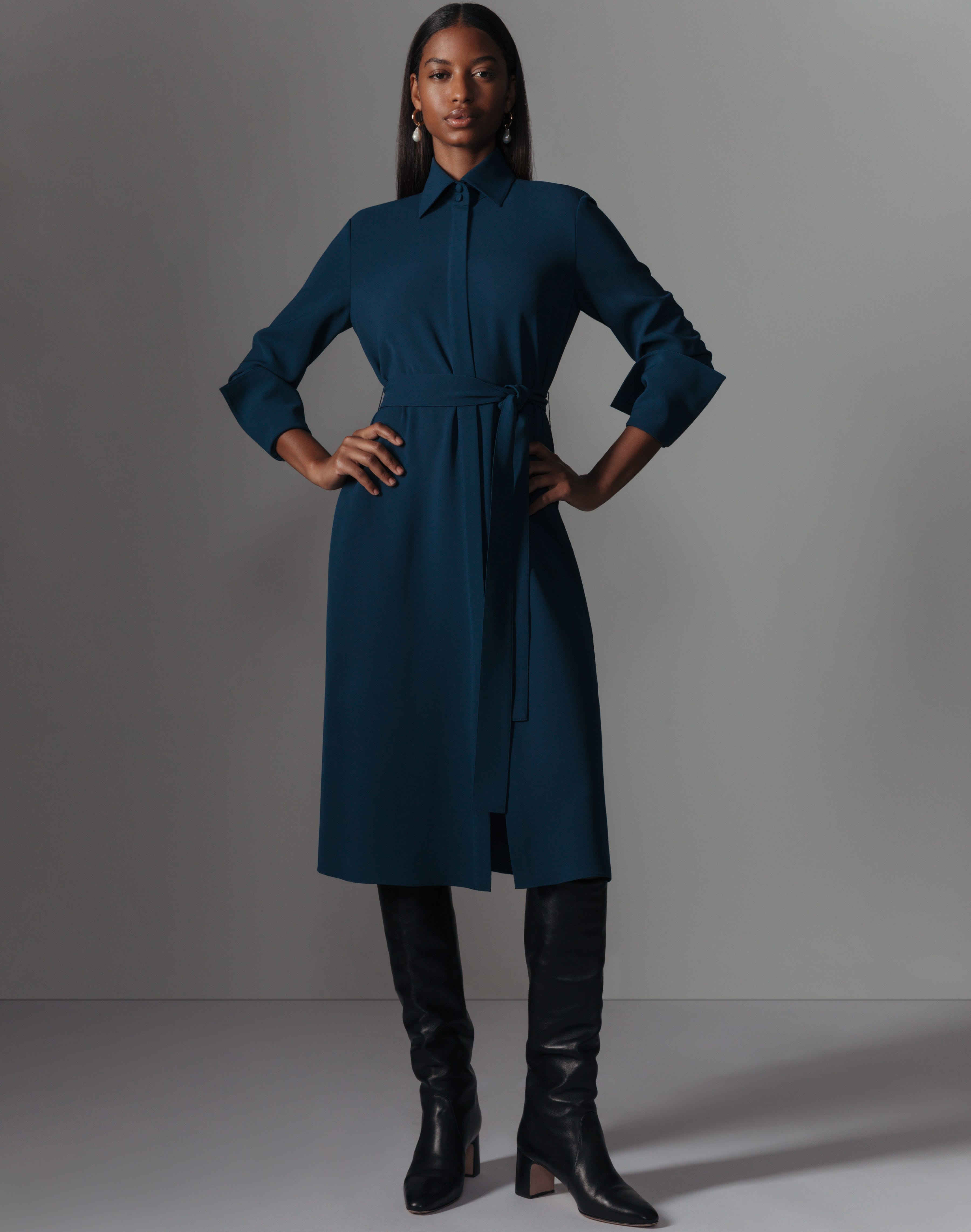 Responsible Finesse Crepe Buttoned Split Cuff Shirtdress