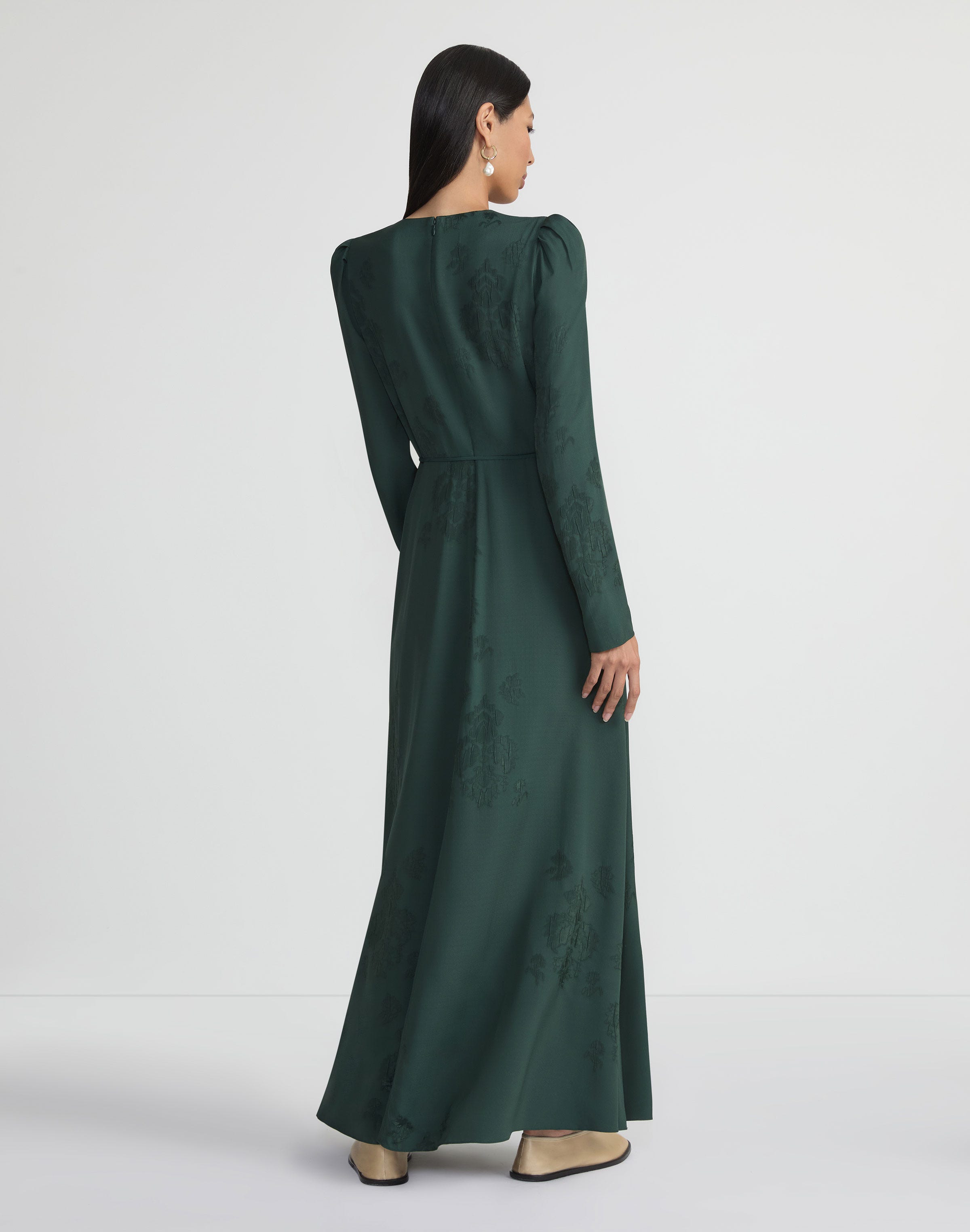 Baroque Botanical Cloqué V-Neck Maxi Dress
