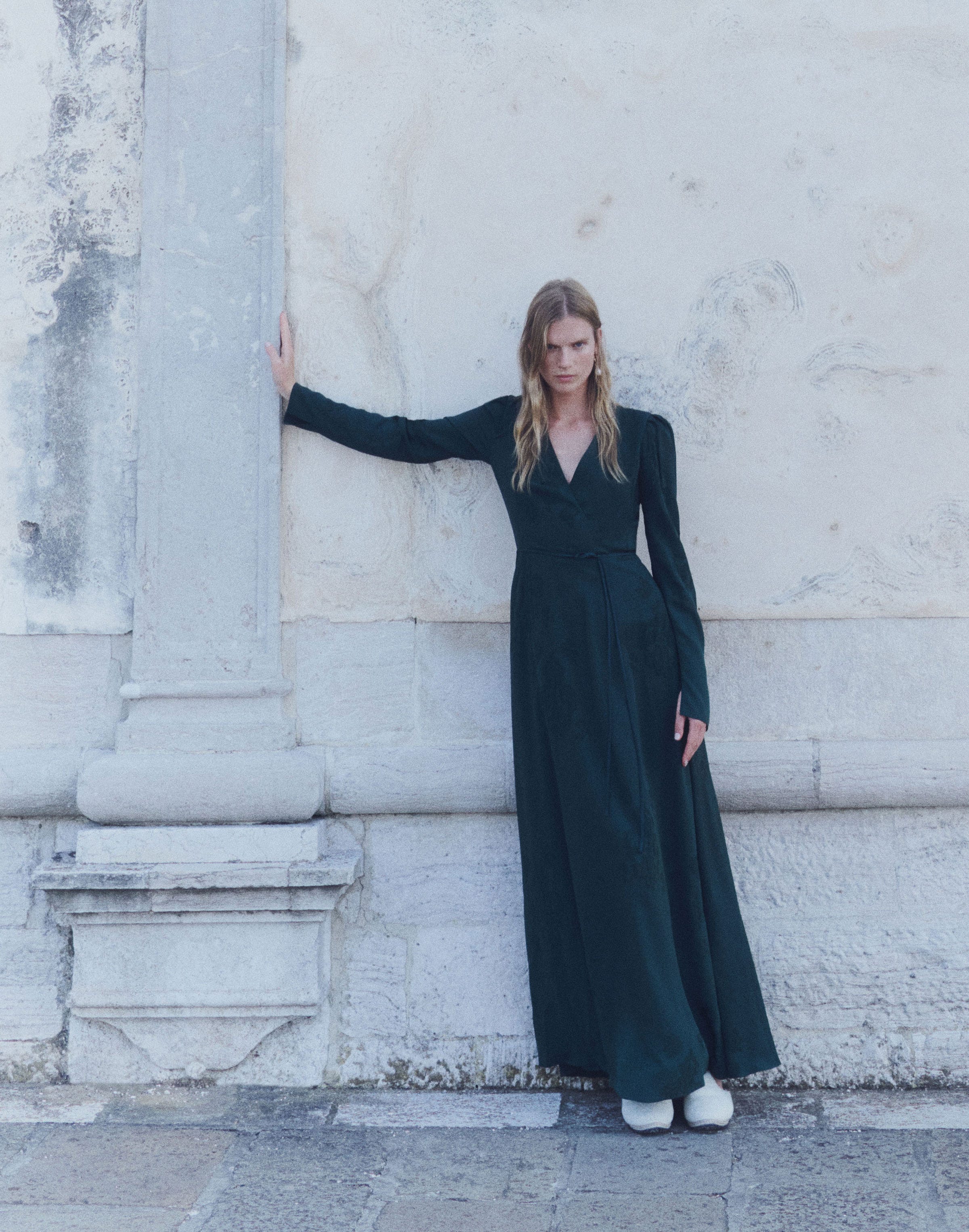 Baroque Botanical Cloqué V-Neck Maxi Dress