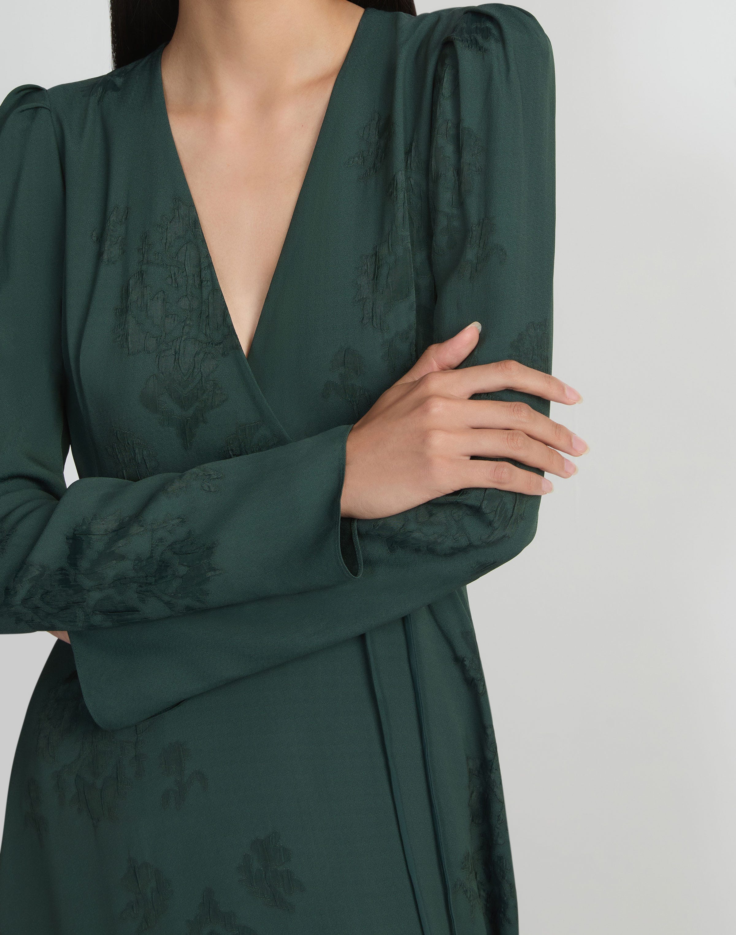 Baroque Botanical Cloqué V-Neck Maxi Dress