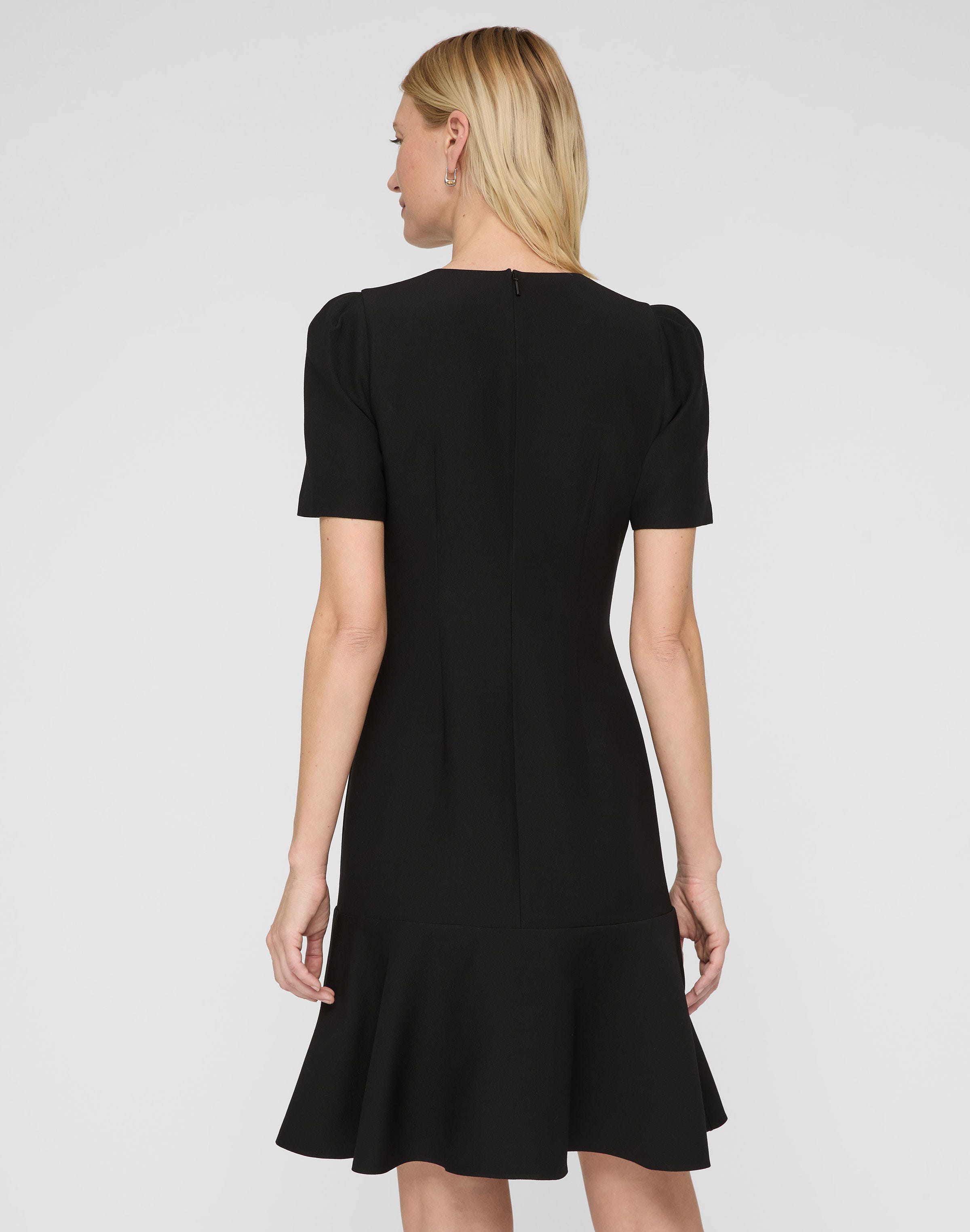 Wool-Silk Crepe Short Sleeve Dress