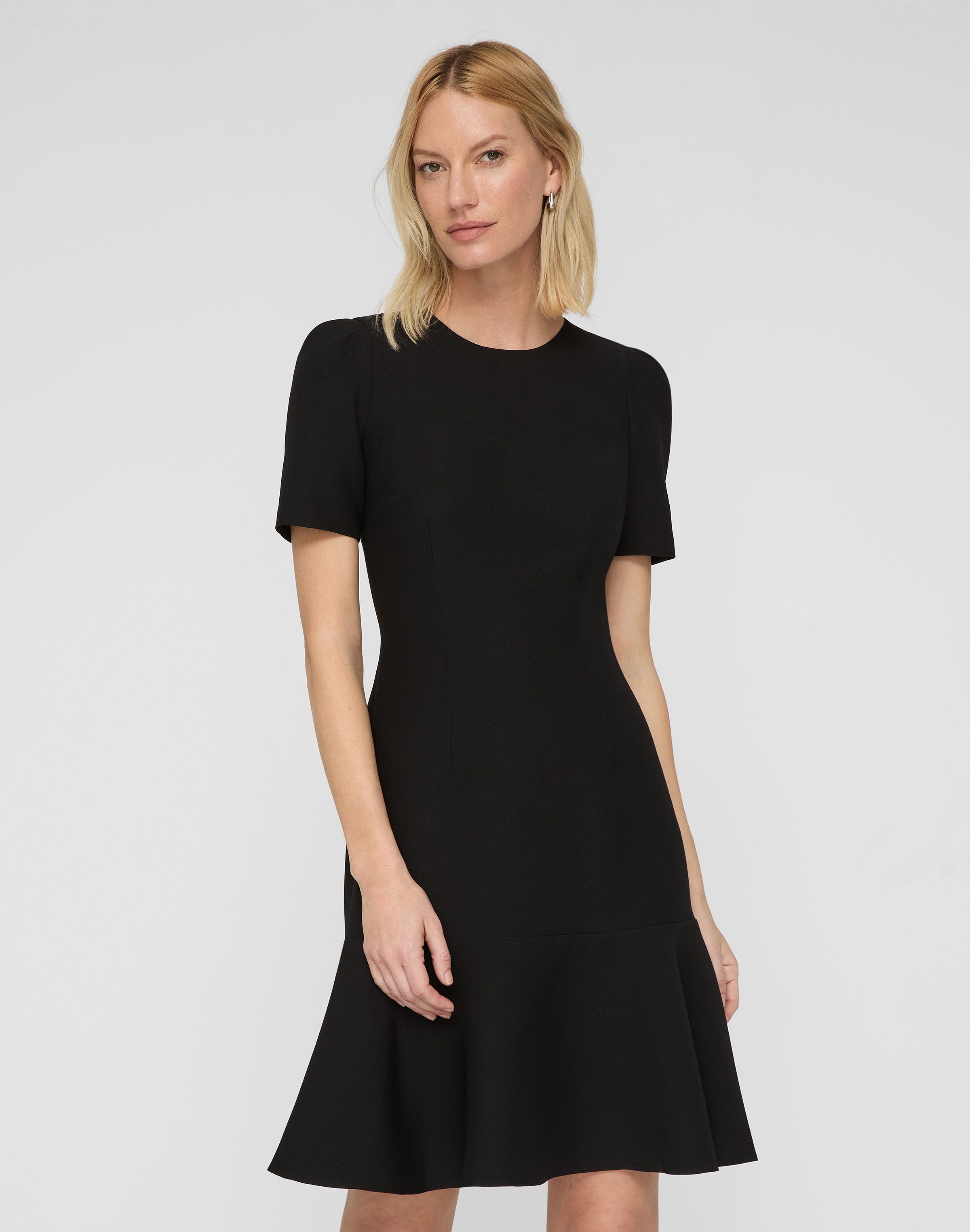 Wool-Silk Crepe Short Sleeve Dress