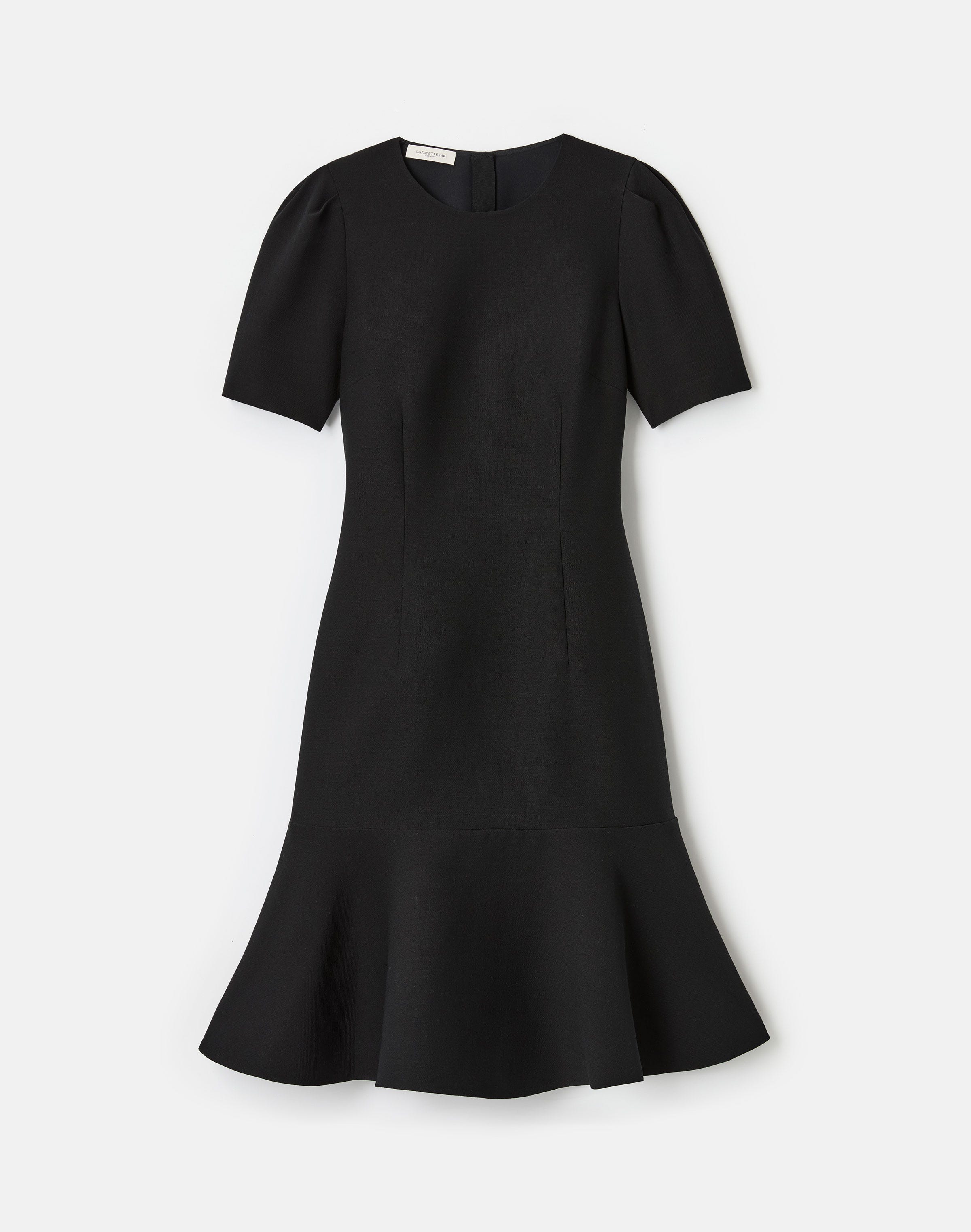 Wool-Silk Crepe Short Sleeve Dress