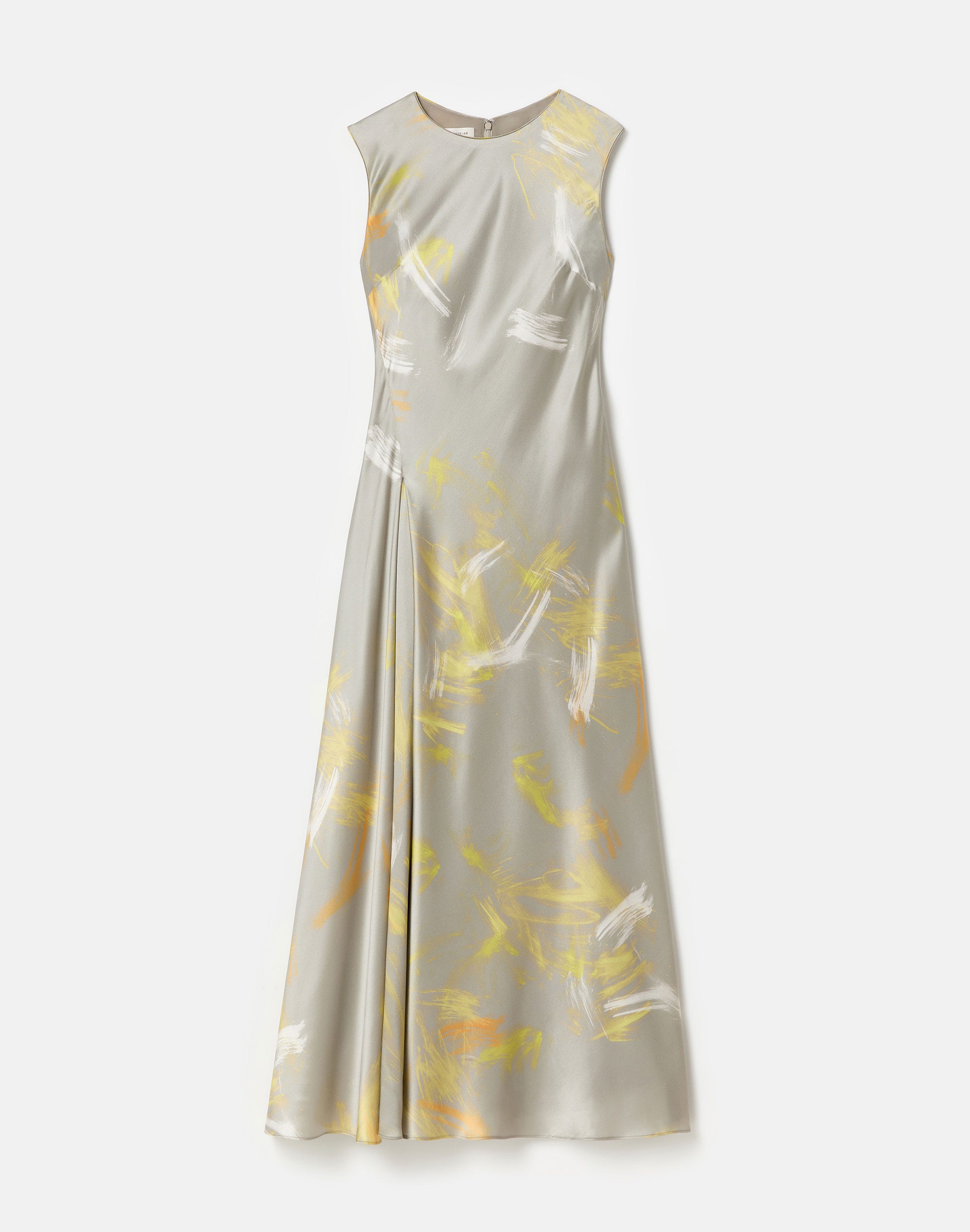 Pastel Smudge Print Silk Satin Asymmetric Dress