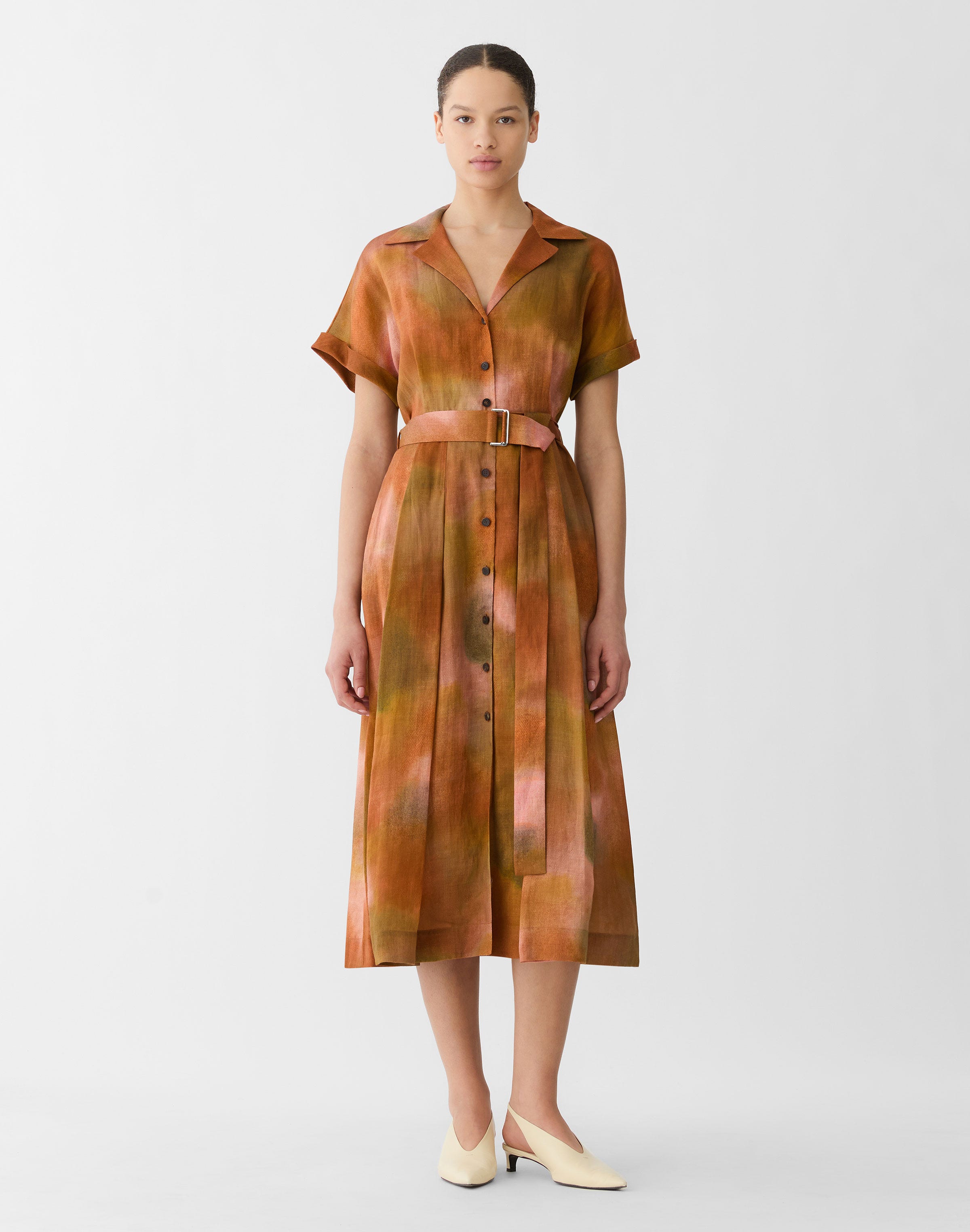 Pastel Print Gemma Cloth Belted Shirtdress