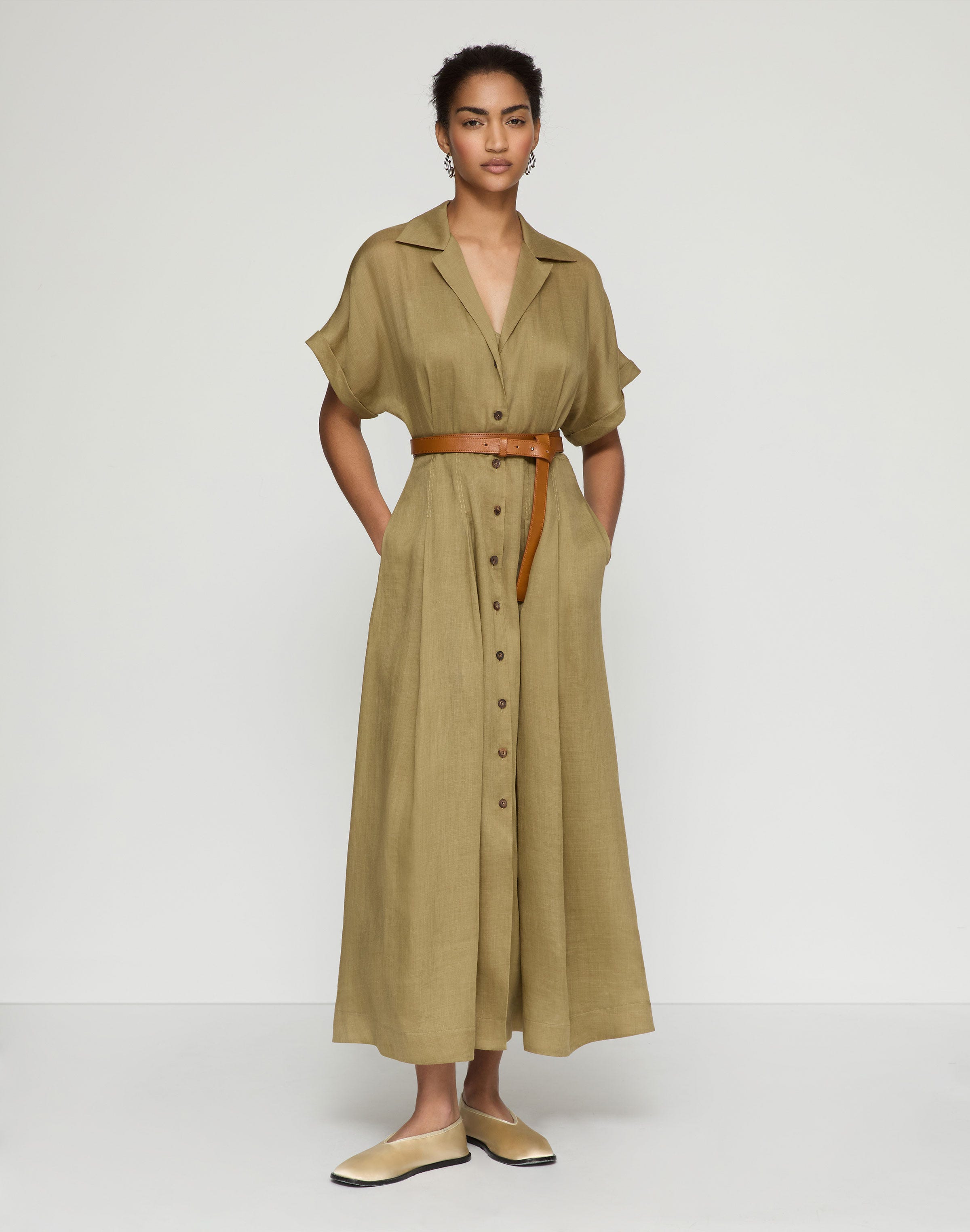 Gemma Cloth Voile Belted Shirtdress 