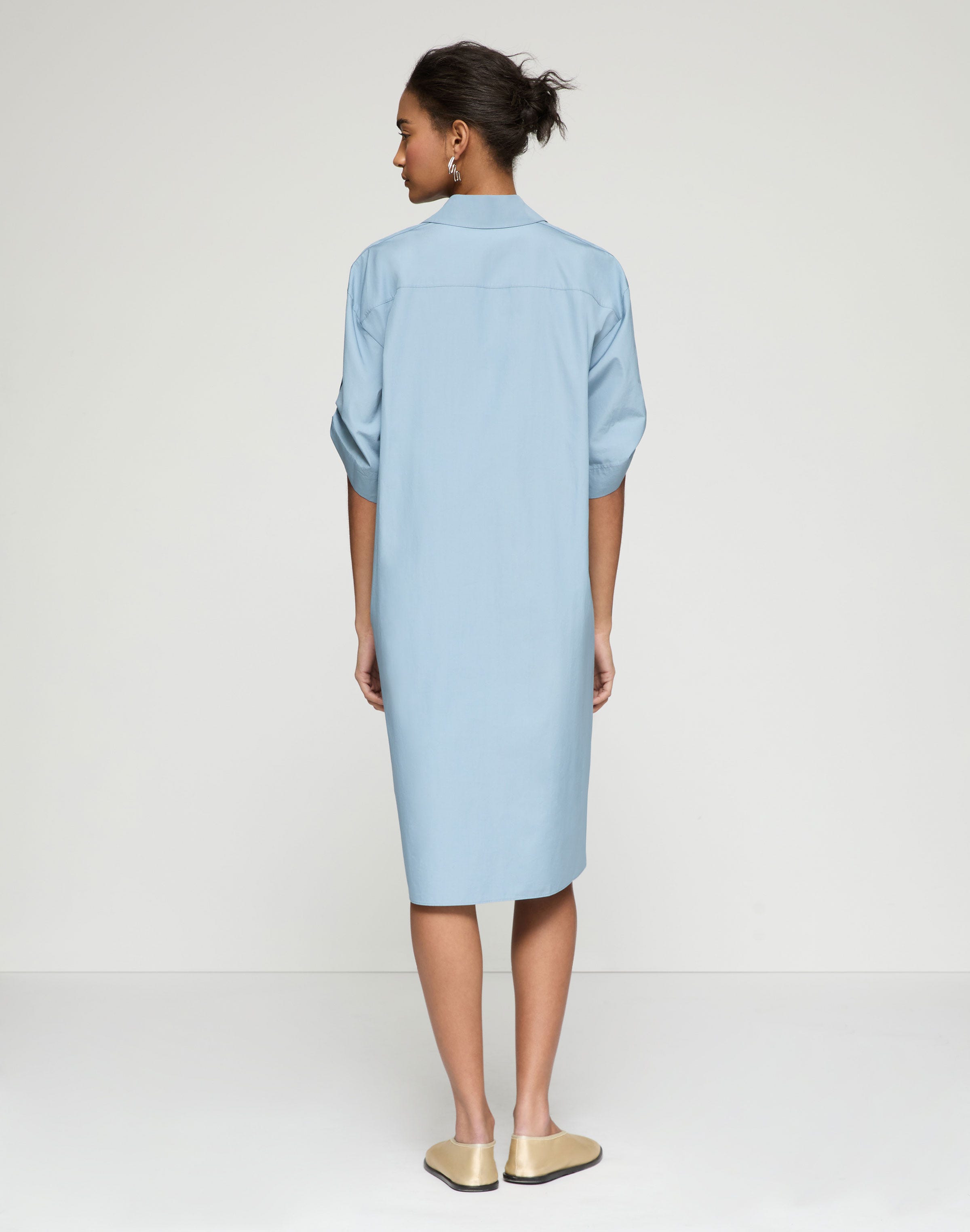 Organic Cotton Poplin Tab Sleeve Popover Dress