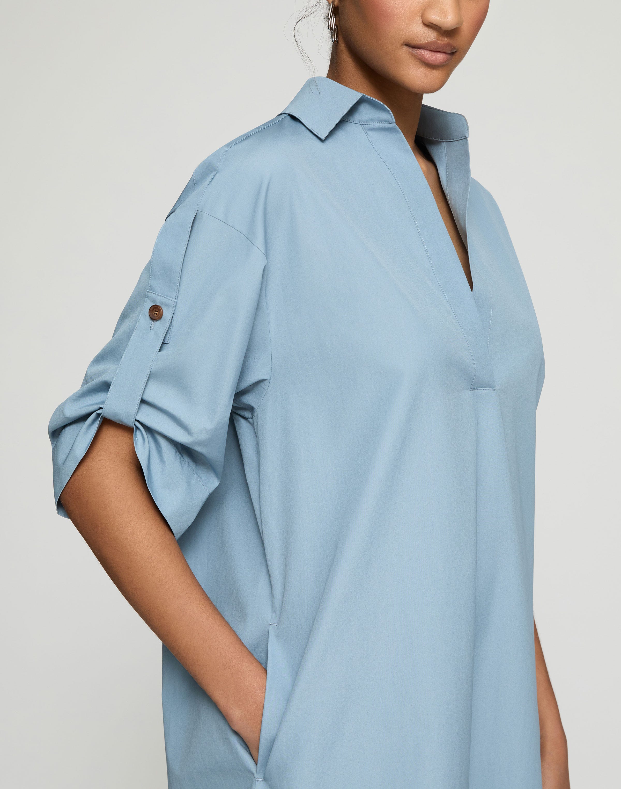 Organic Cotton Poplin Tab Sleeve Popover Dress