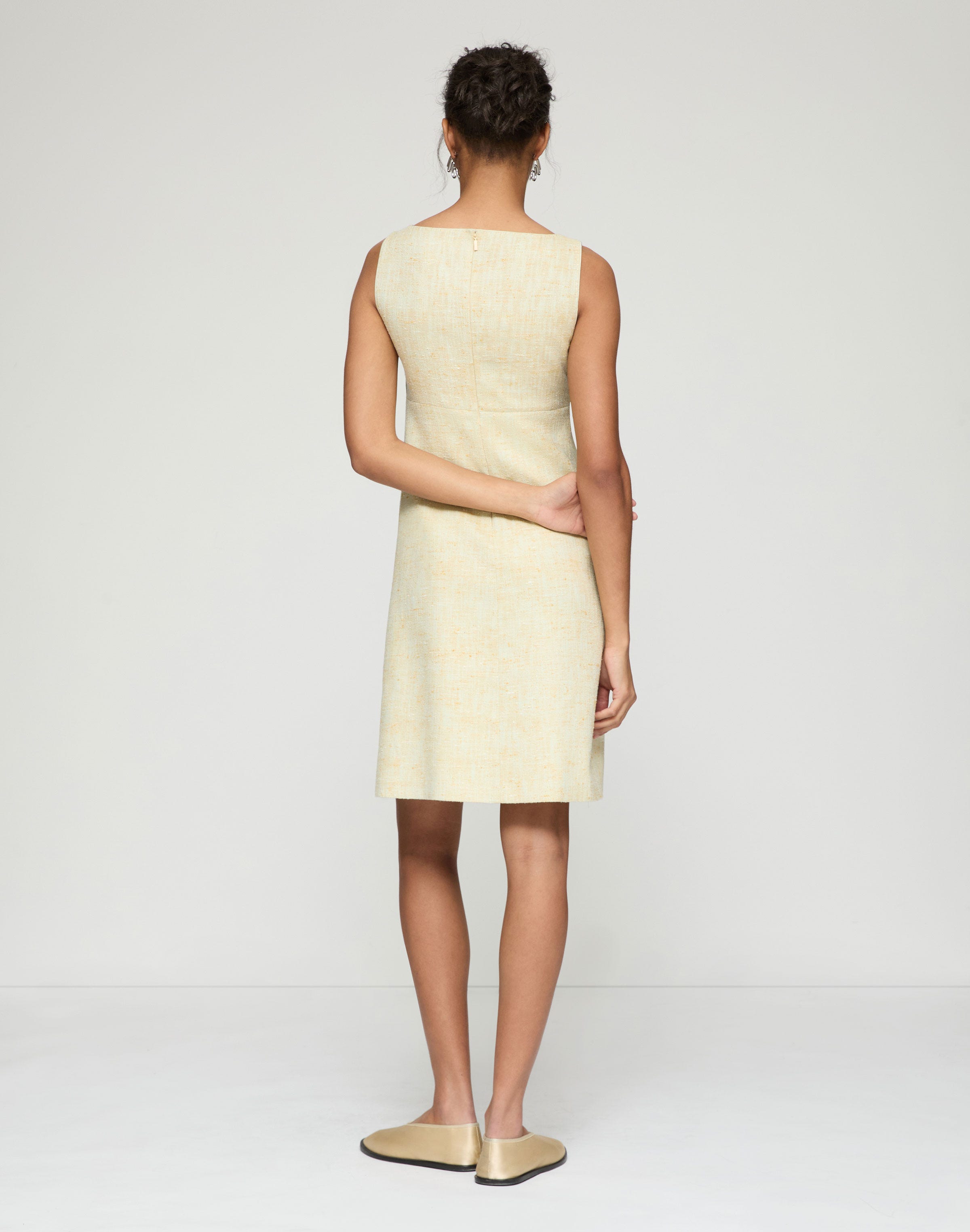 Pastel Dust Tweed Square Neck A-Line Dress