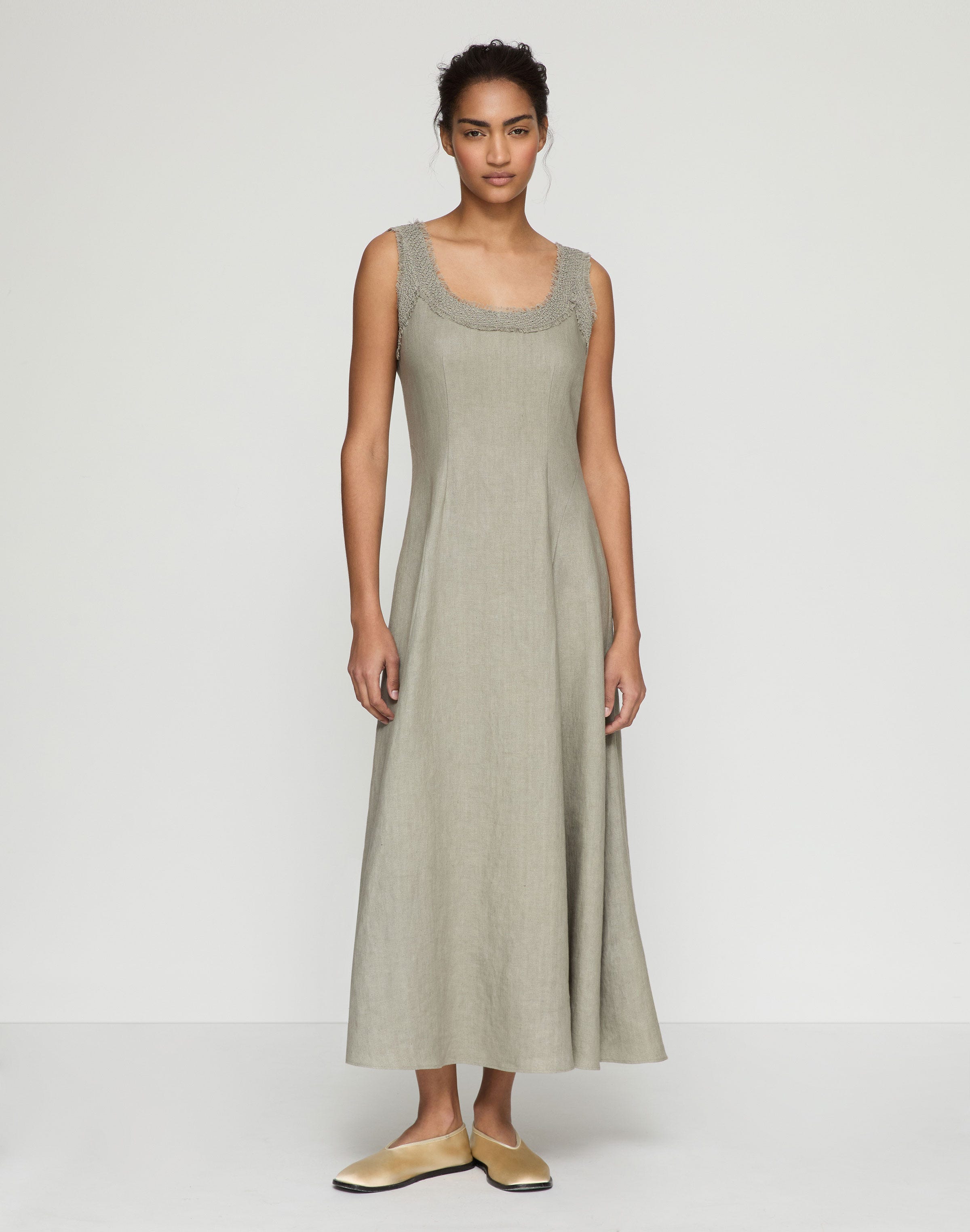 Linen Square Neck Fit & Flare Dress