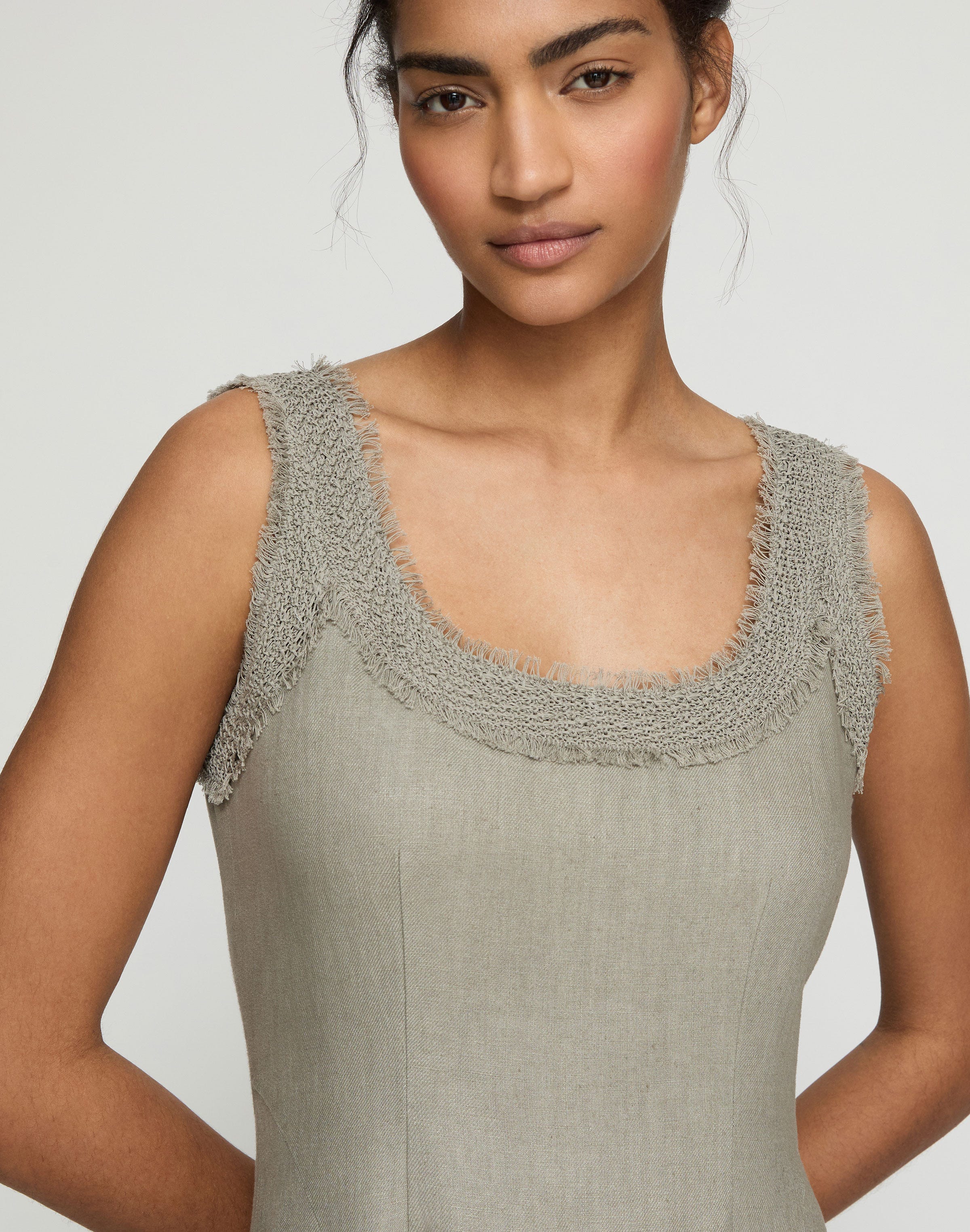 Linen Square Neck Fit & Flare Dress
