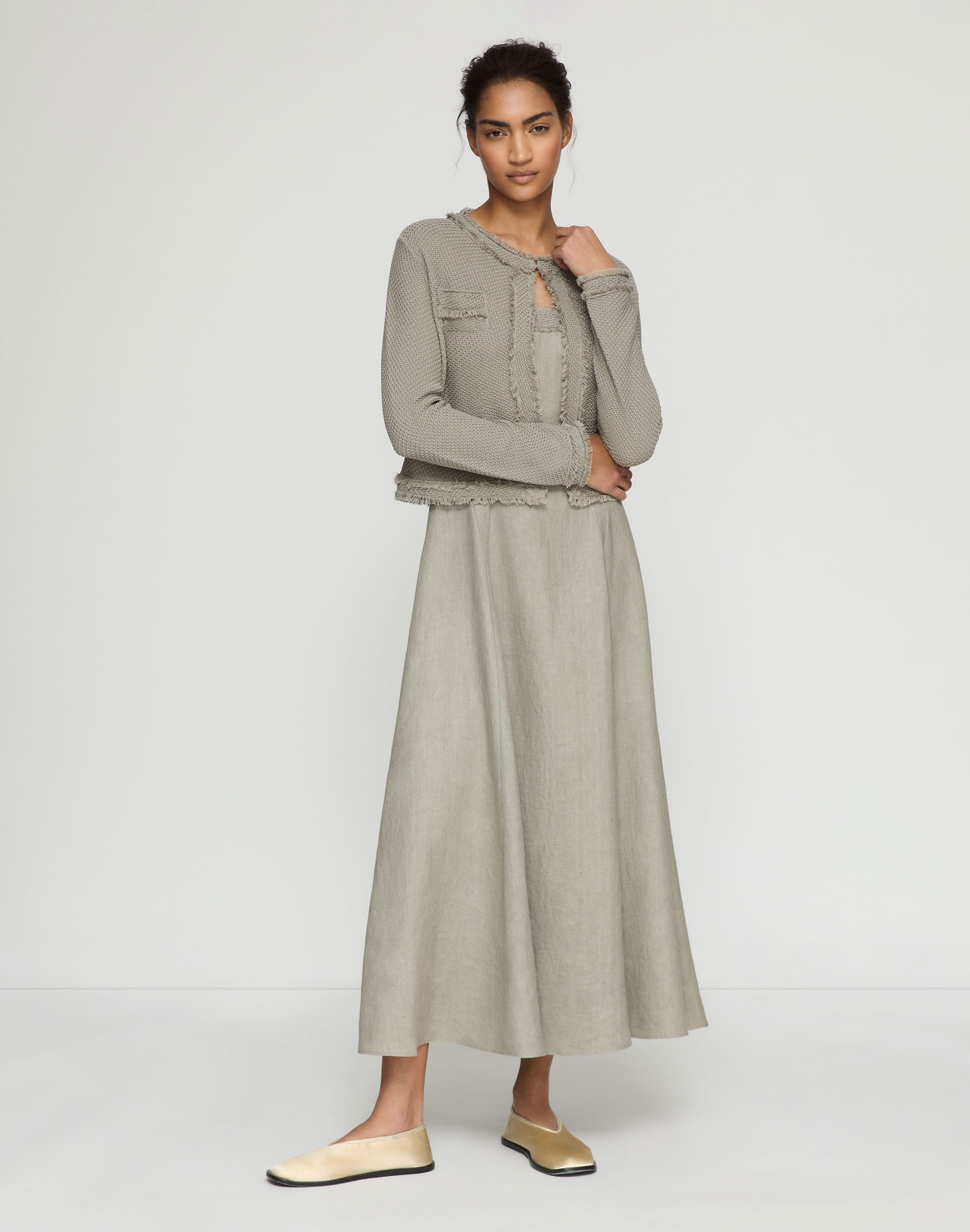 Linen Square Neck Fit & Flare Dress
