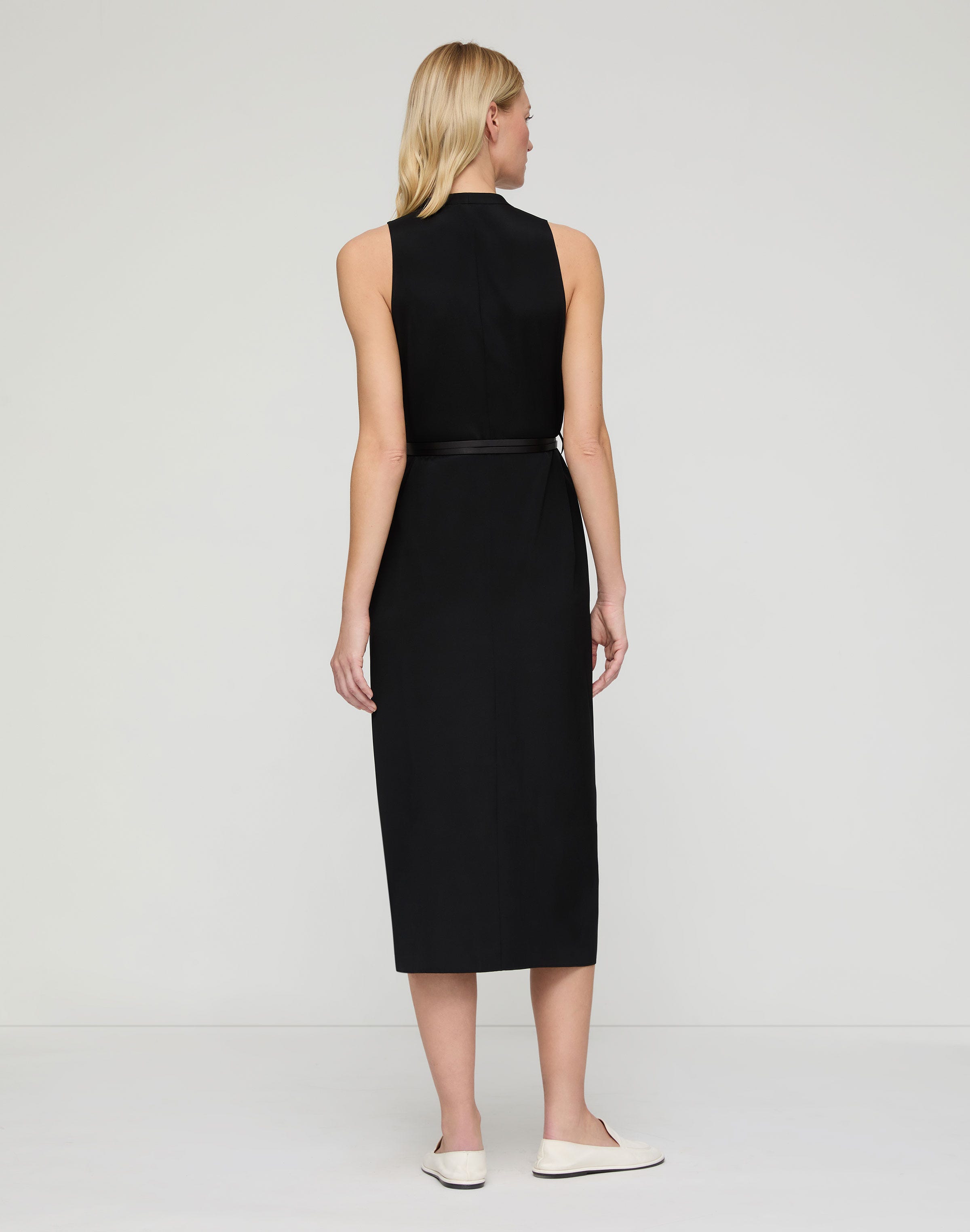 Organic Silk Stretch Georgette Sleeveless Belted Dress