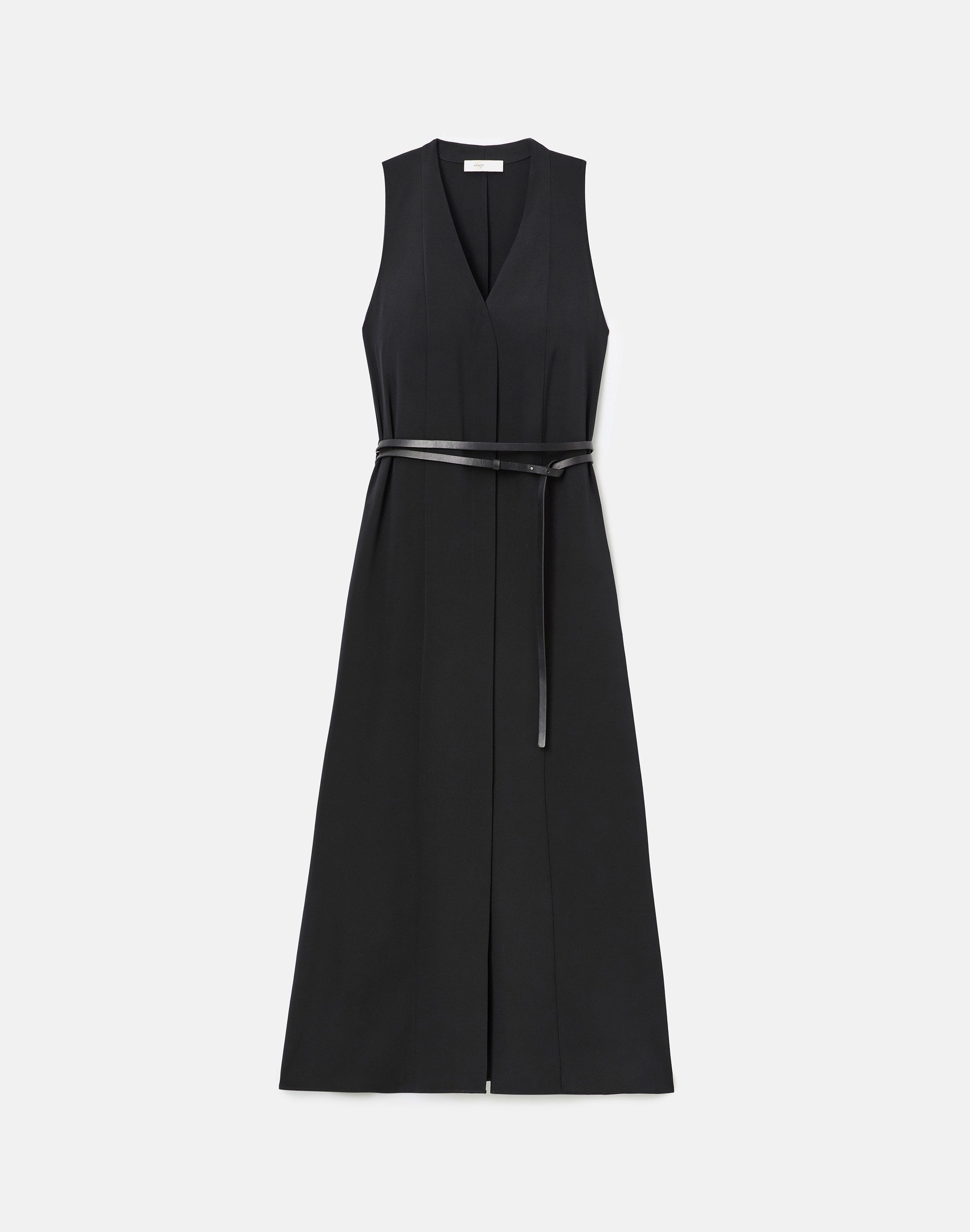 Organic Silk Stretch Georgette Sleeveless Belted Dress