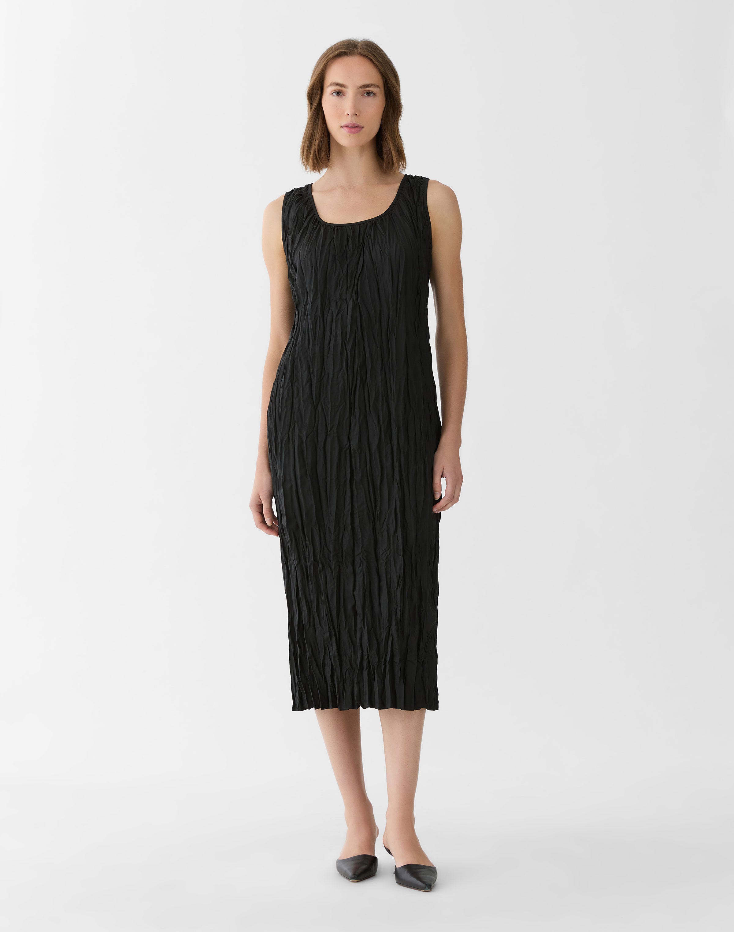 Hand Plissé Sleeveless Midi Dress