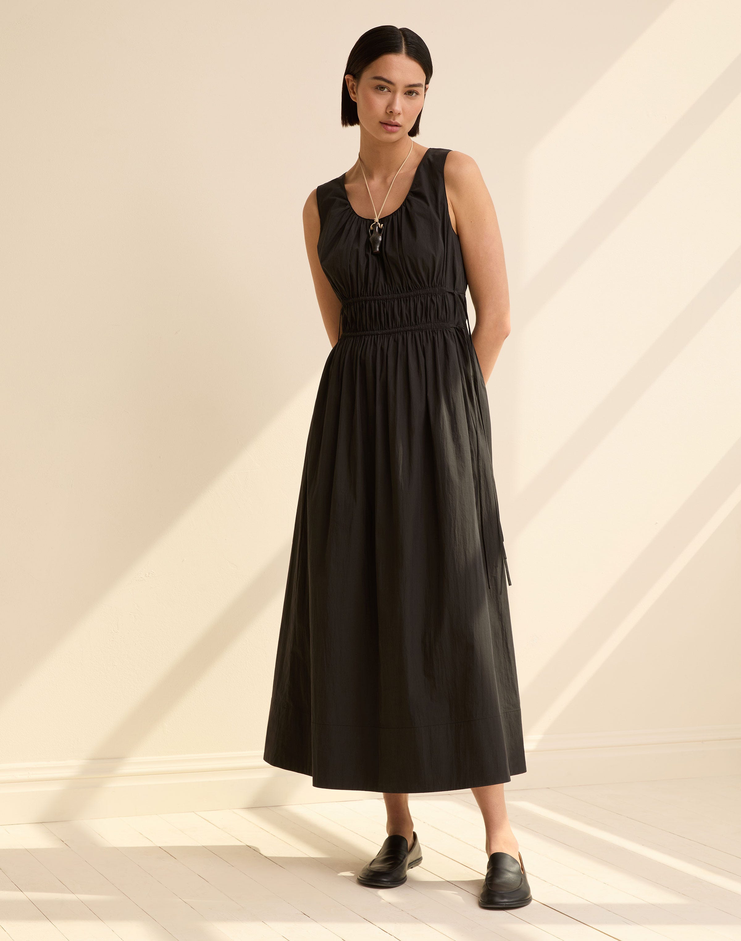 Travel Cotton Sleeveless Gathered Waist Dress